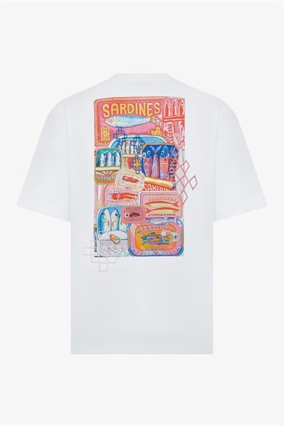 Sardalya Baskılı Ekru Oversize T-Shirt 04