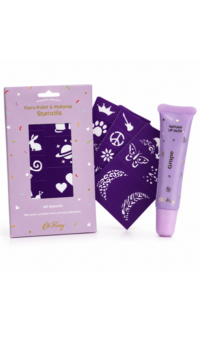 Oh Flossy Tekrar  Kullanılabilen Yüz Boyama ve Makyaj Kalıbı - Doğal Dudak Parlatıcısı Grape Set