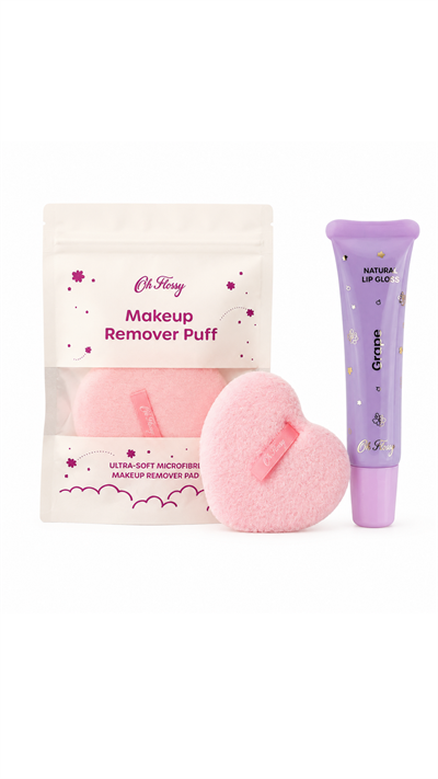 Oh Flossy Yıkanabilir Makyaj Temizleme Pufu - Doğal Dudak Parlatıcısı Grape Set