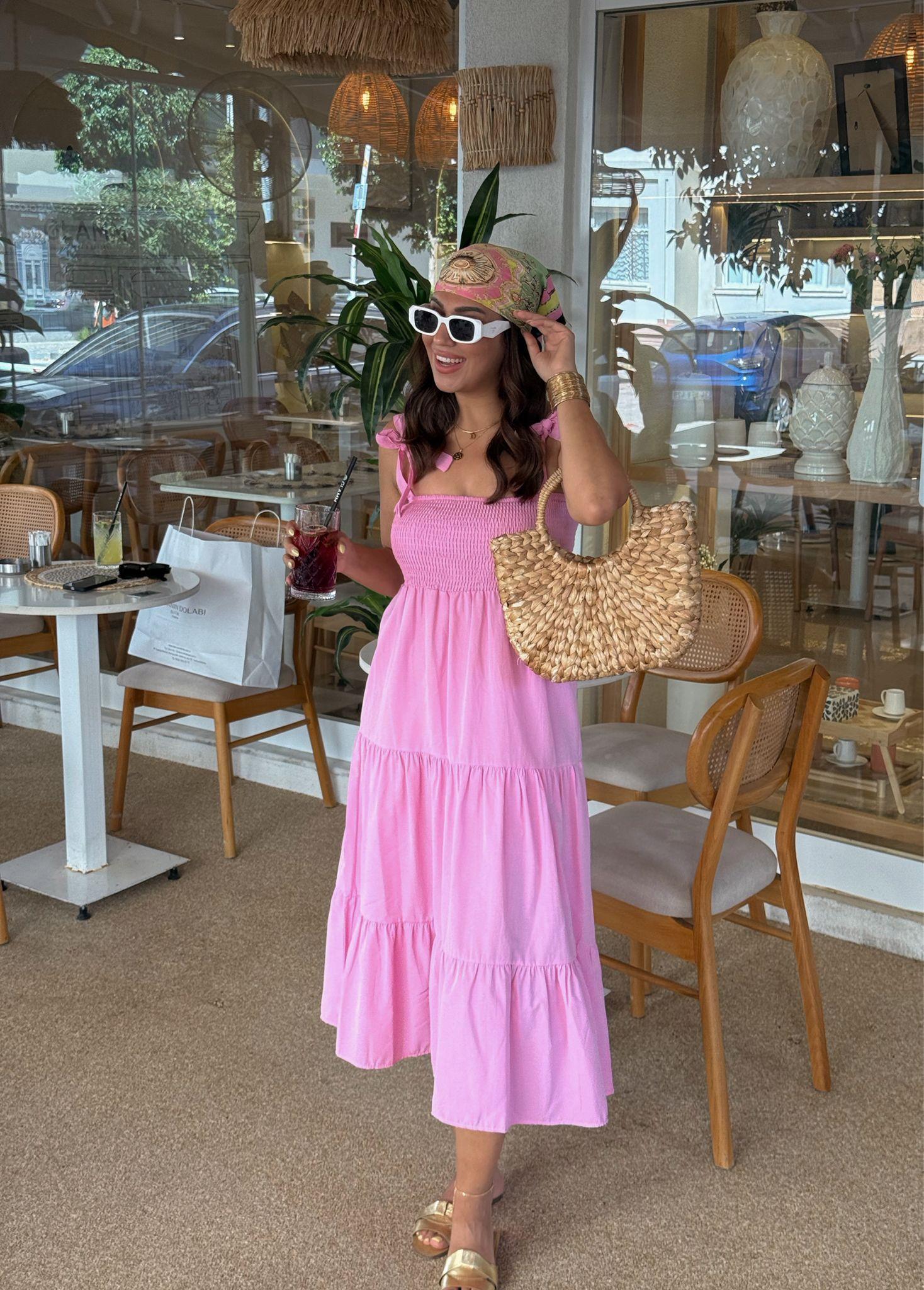 Askılı Gipeli Elbise Pembe