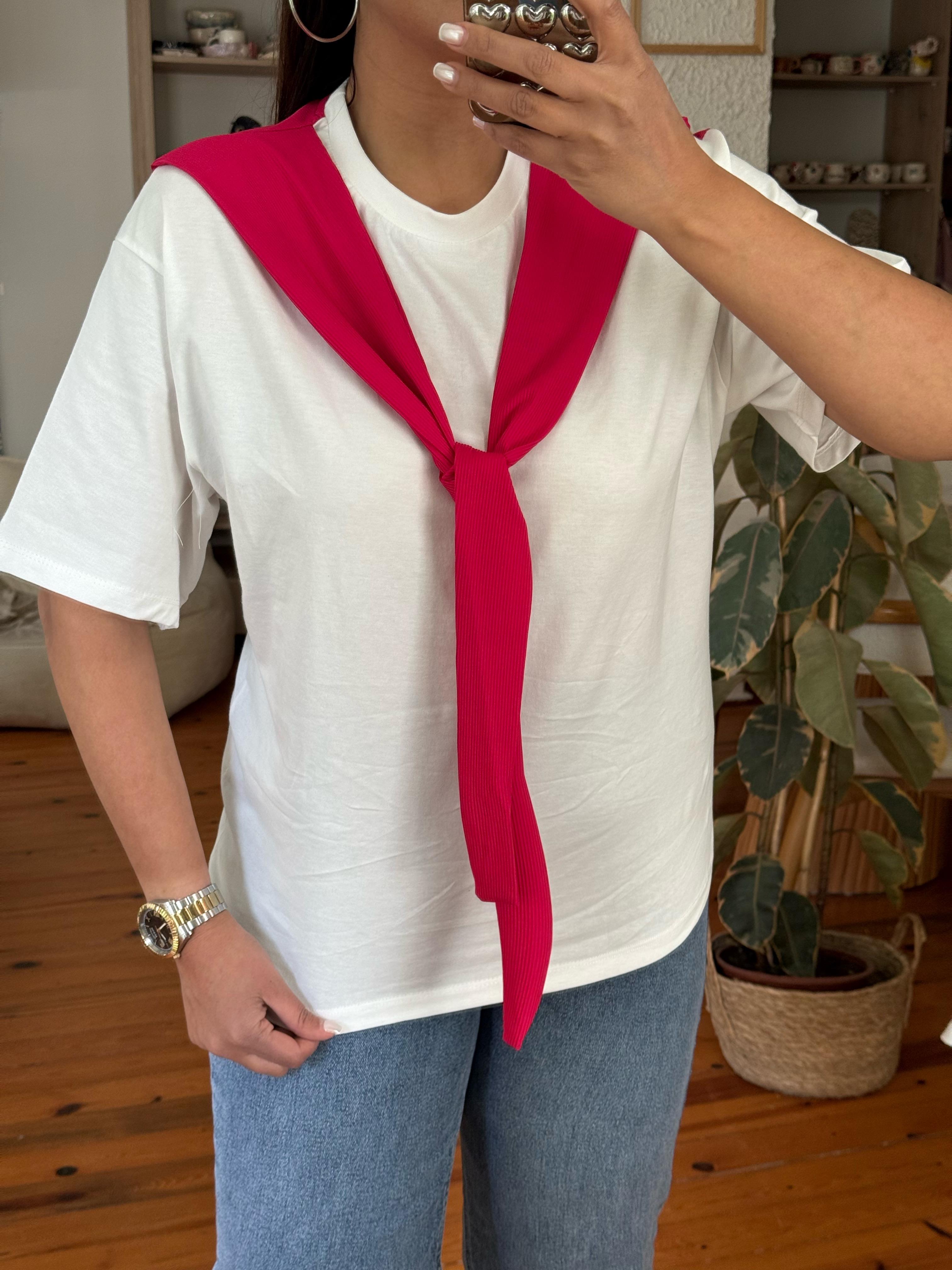Atkı Detaylı T-shirt Pembe 