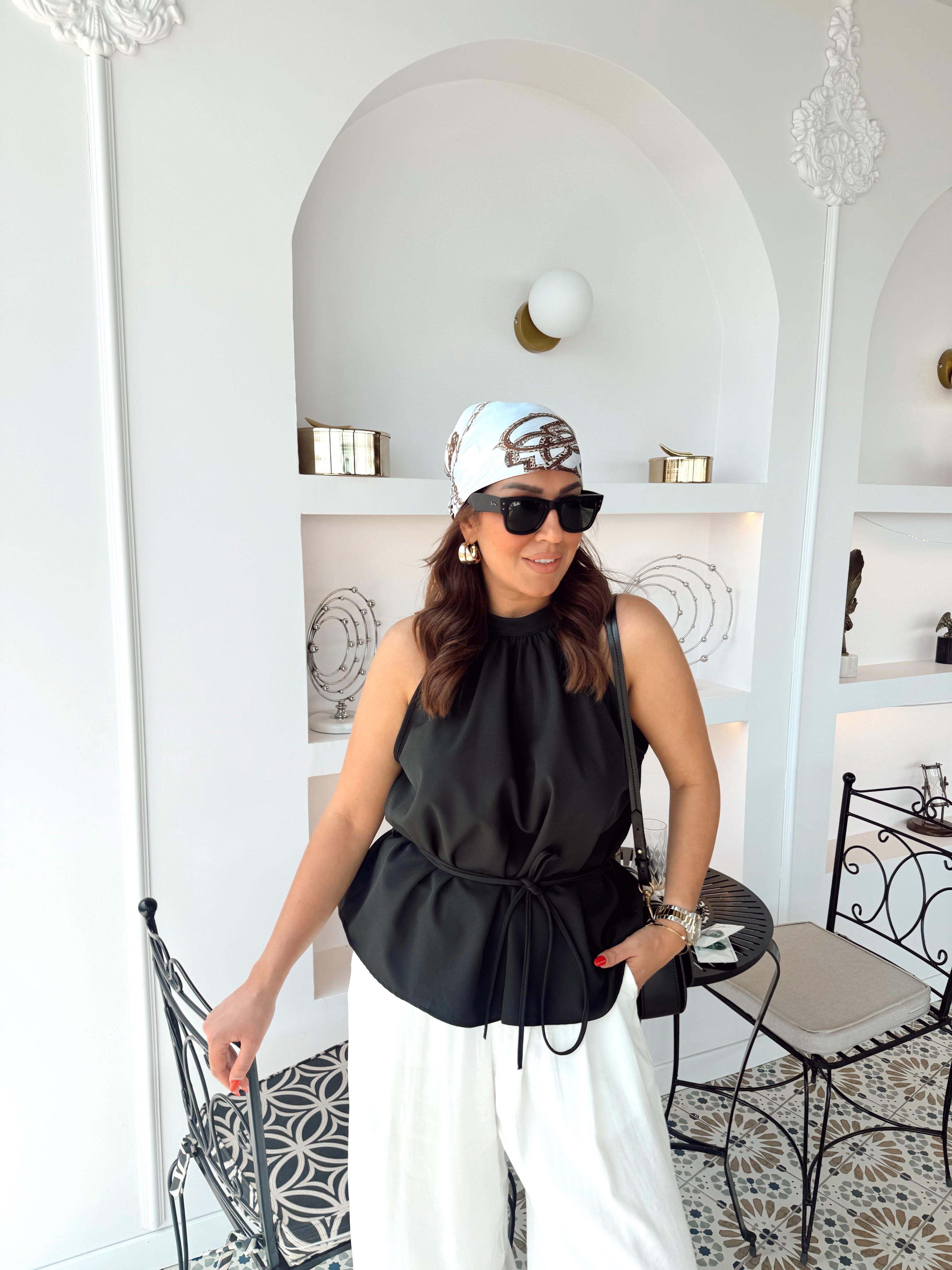 Bağlamalı Halter Bluz Siyah