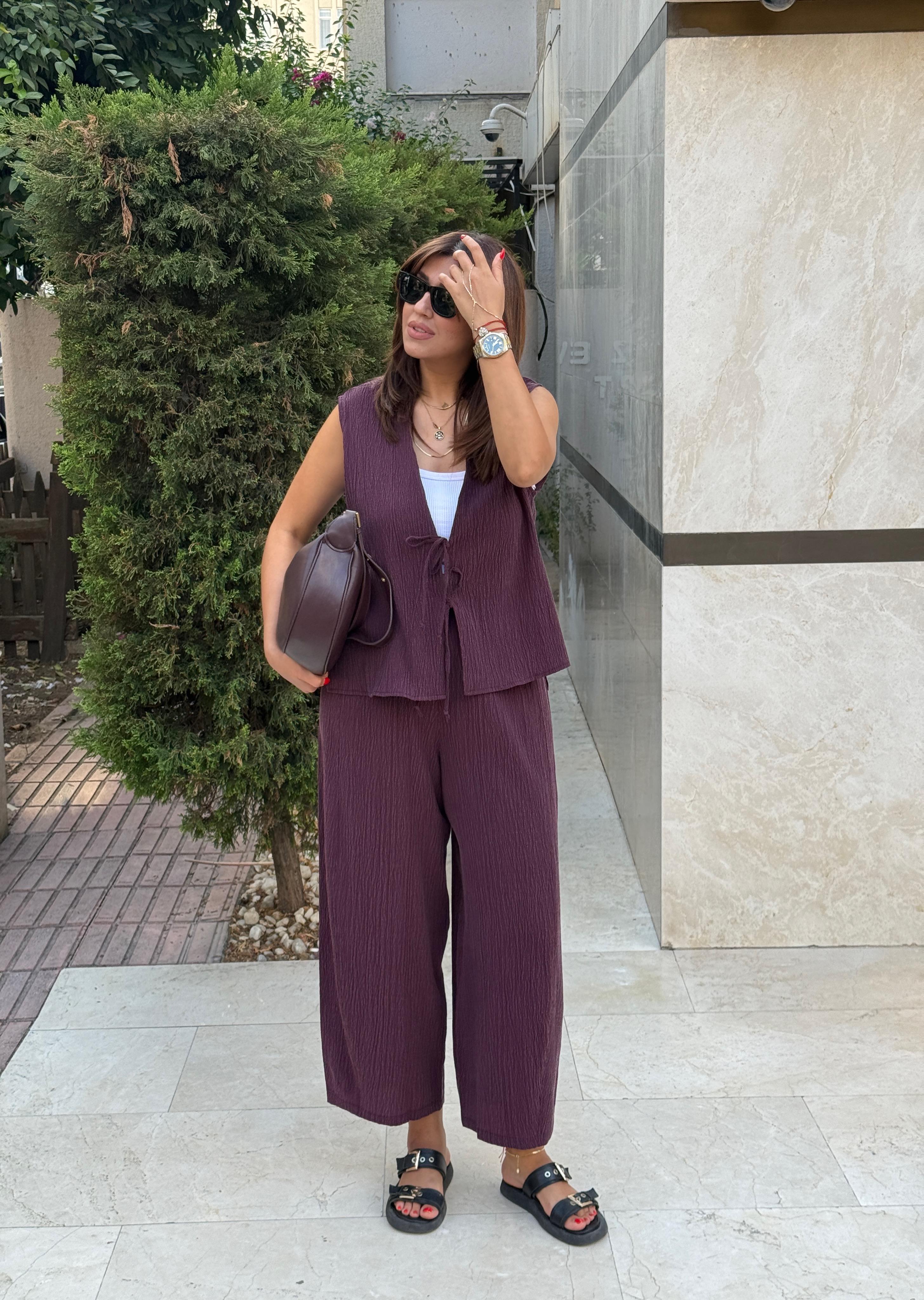 Bağlamalı Gofre Takım Mürdüm