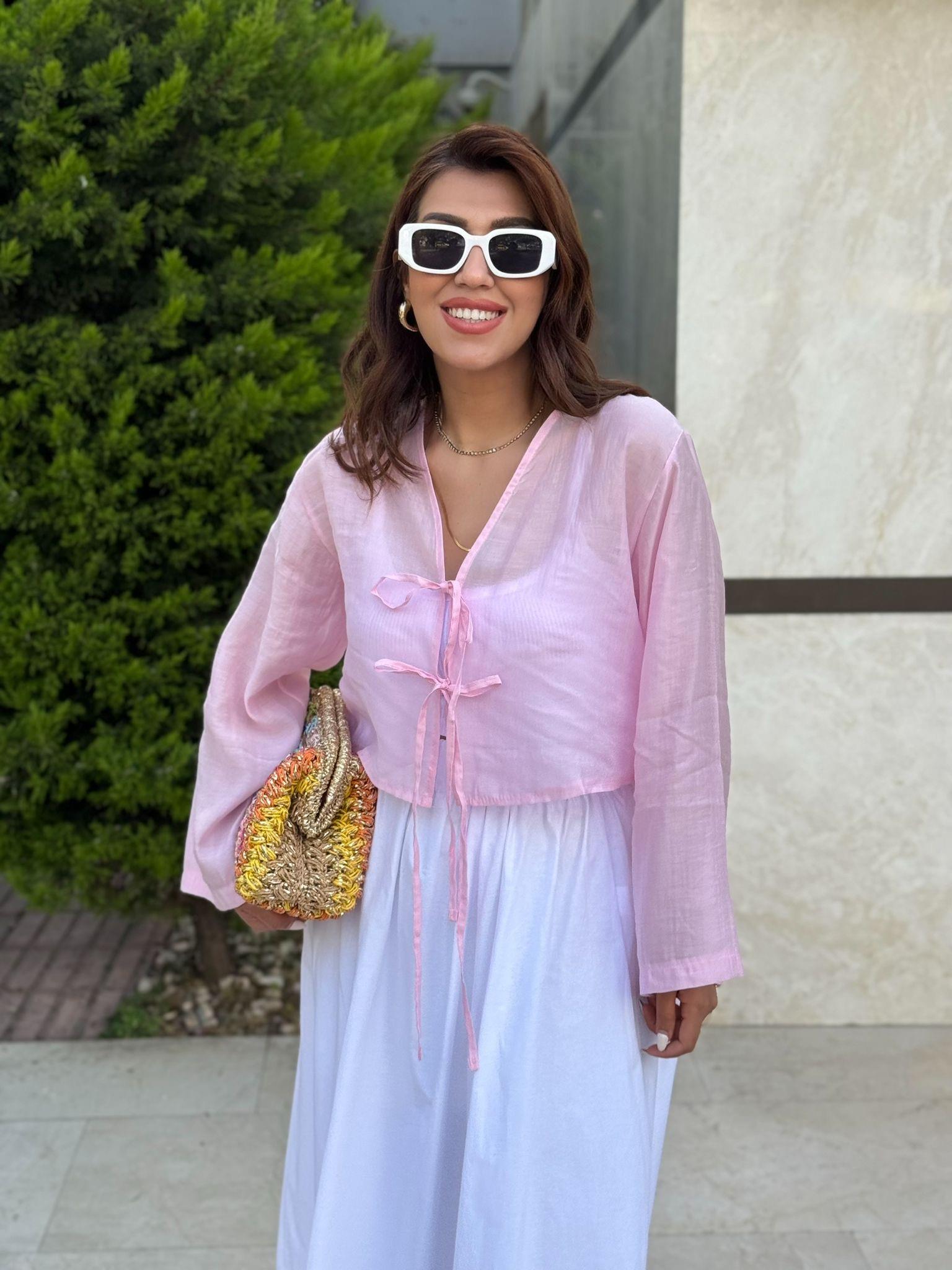 Bağlamalı Tensel Kimono Pembe