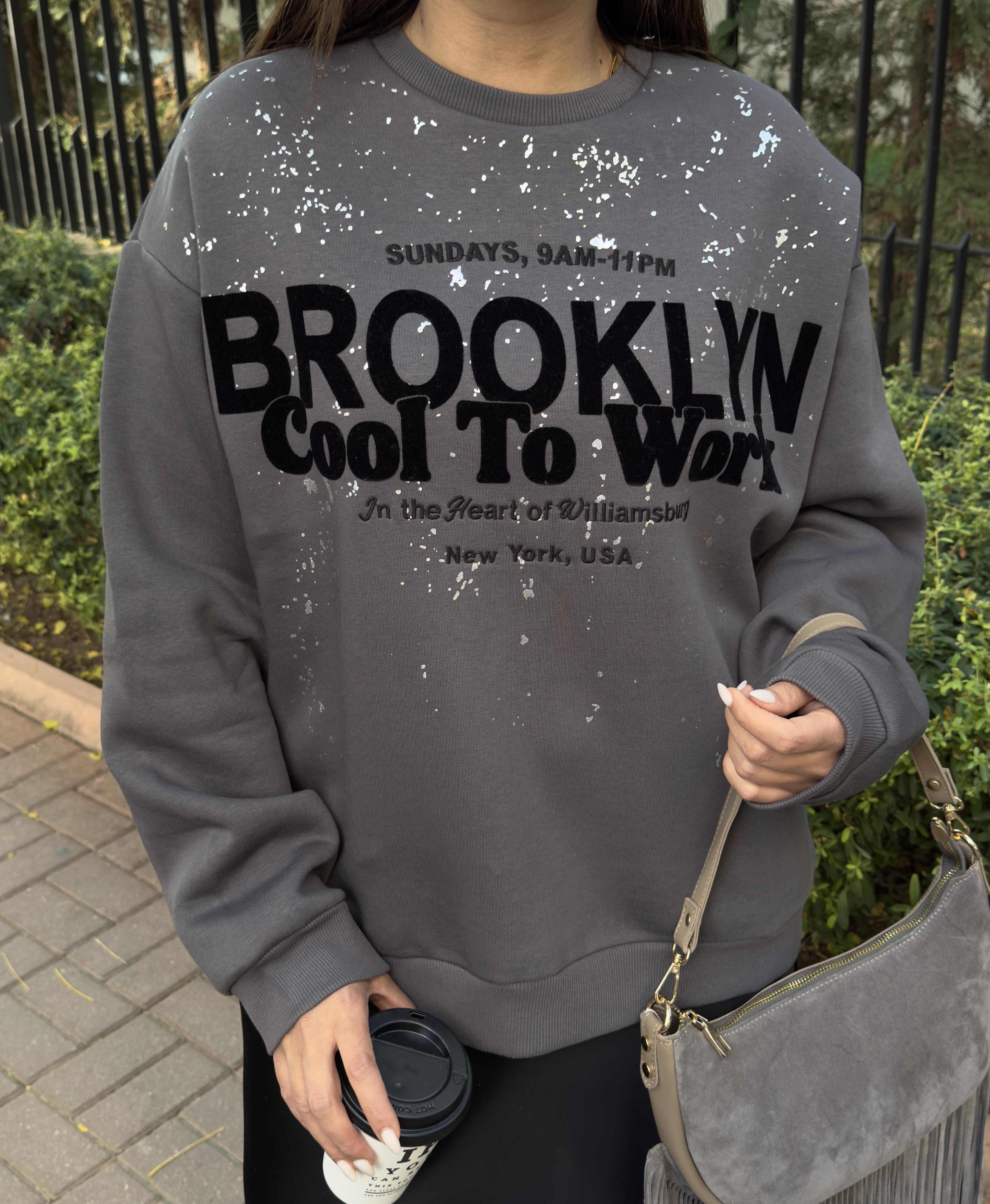 Baskılı Sweatshirt  Gri