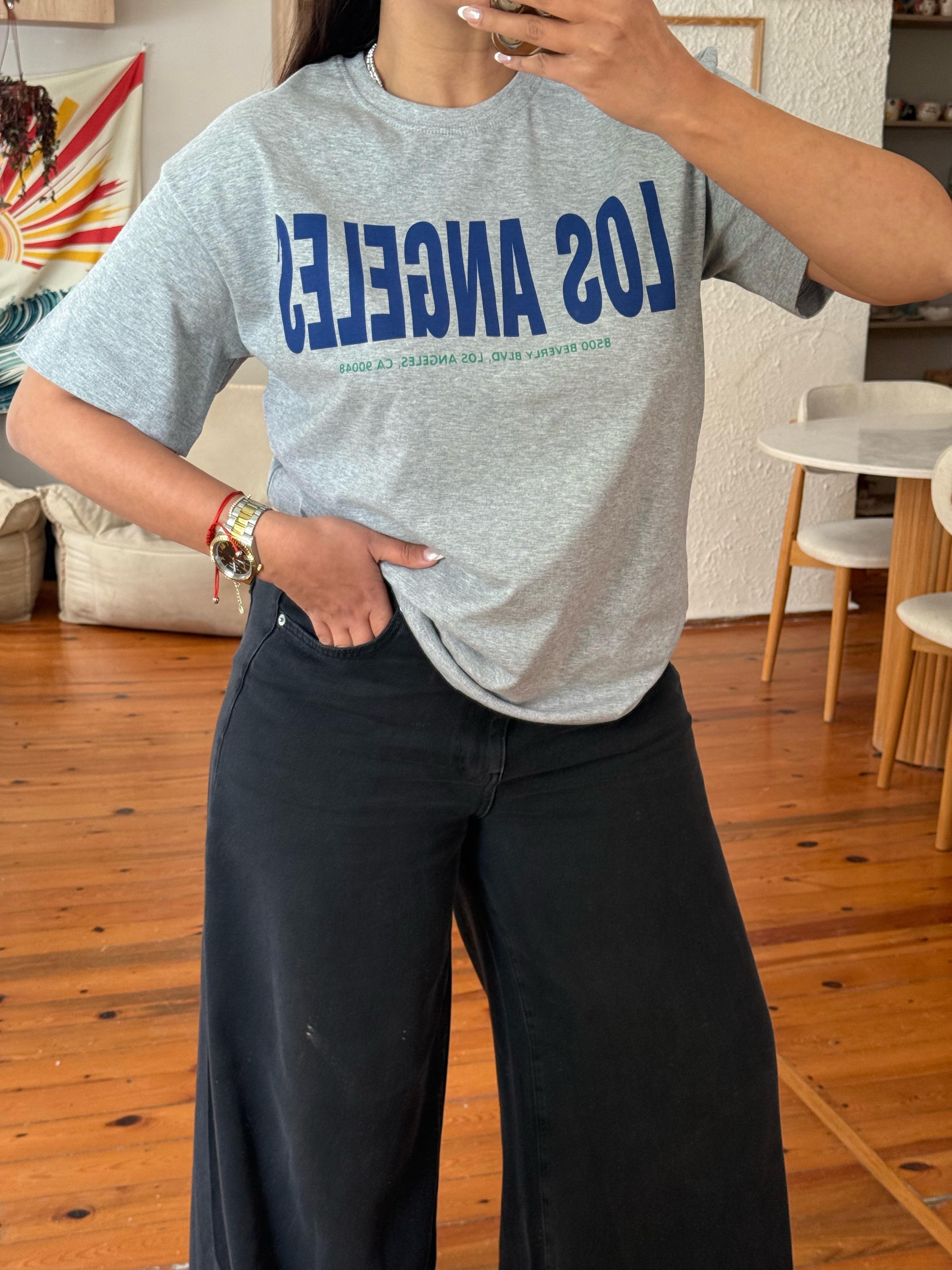 Baskılı T-shirt Gri