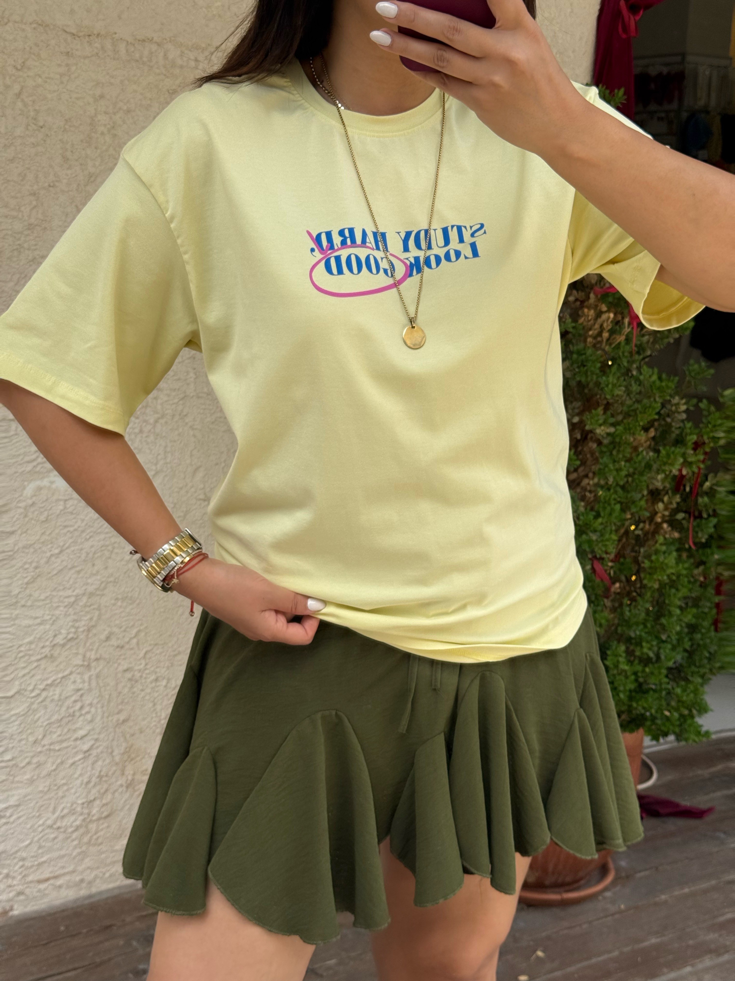 Baskılı T-shirt Sarı