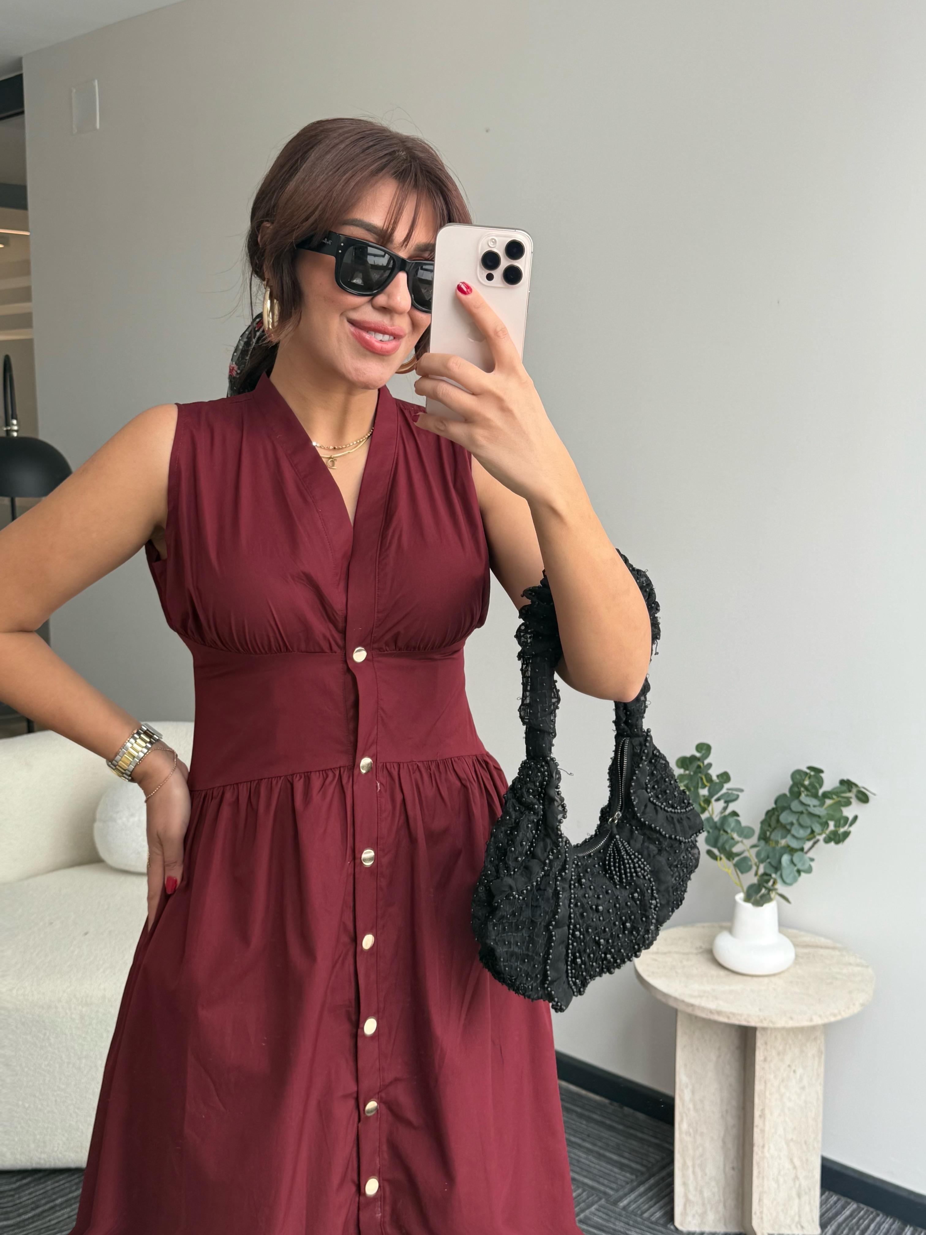 Çıt Çıtlı Elbise Bordo