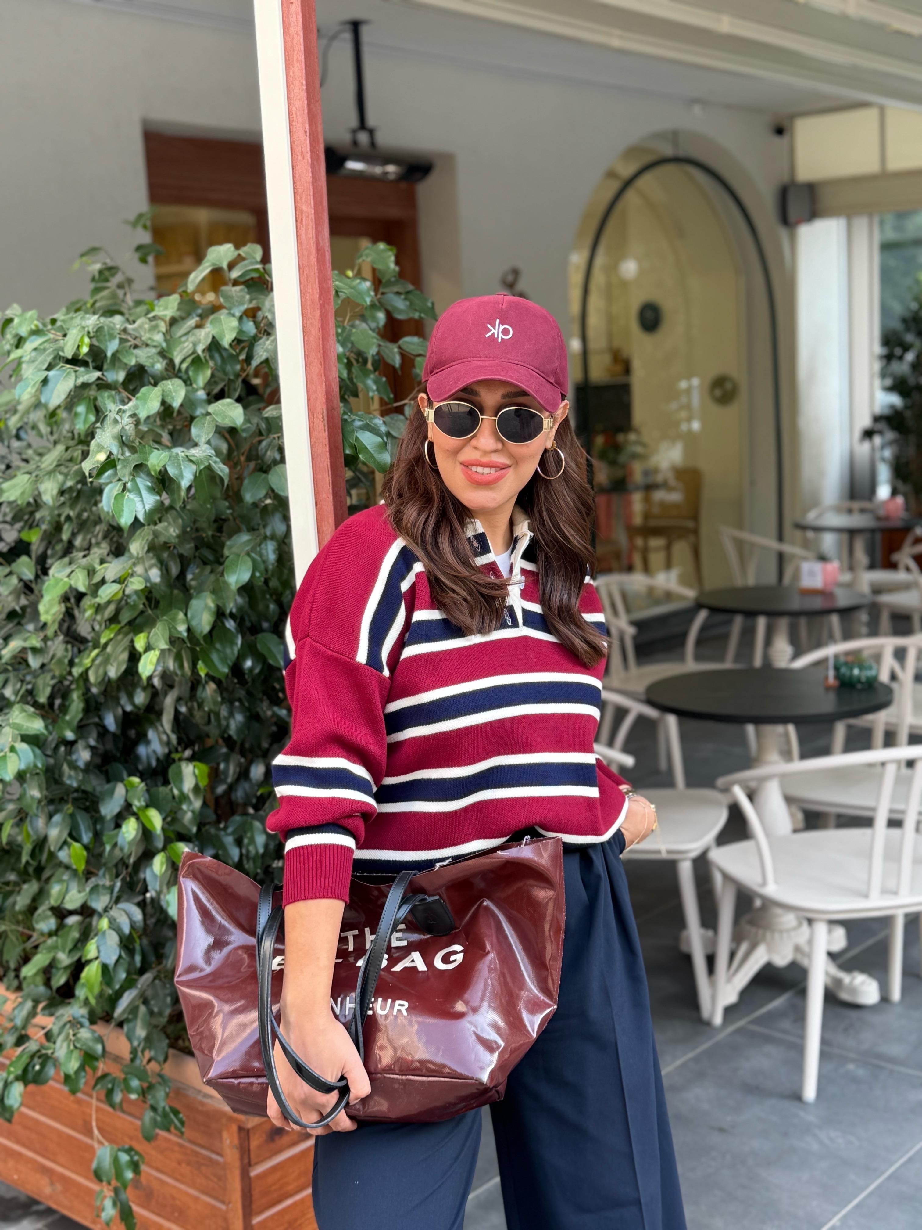 Çizgili  Polo Triko Bordo