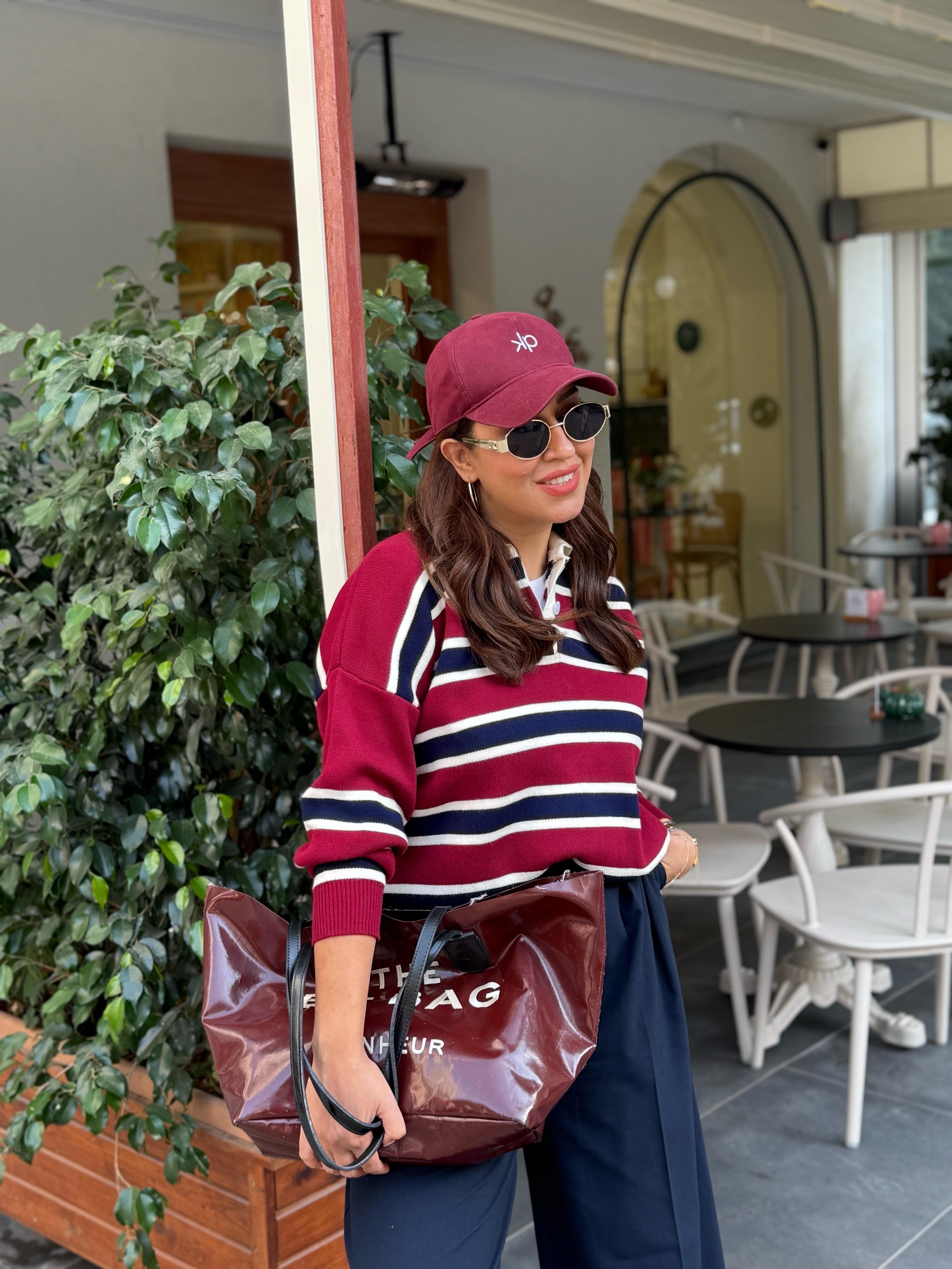 Çizgili  Polo Triko Bordo
