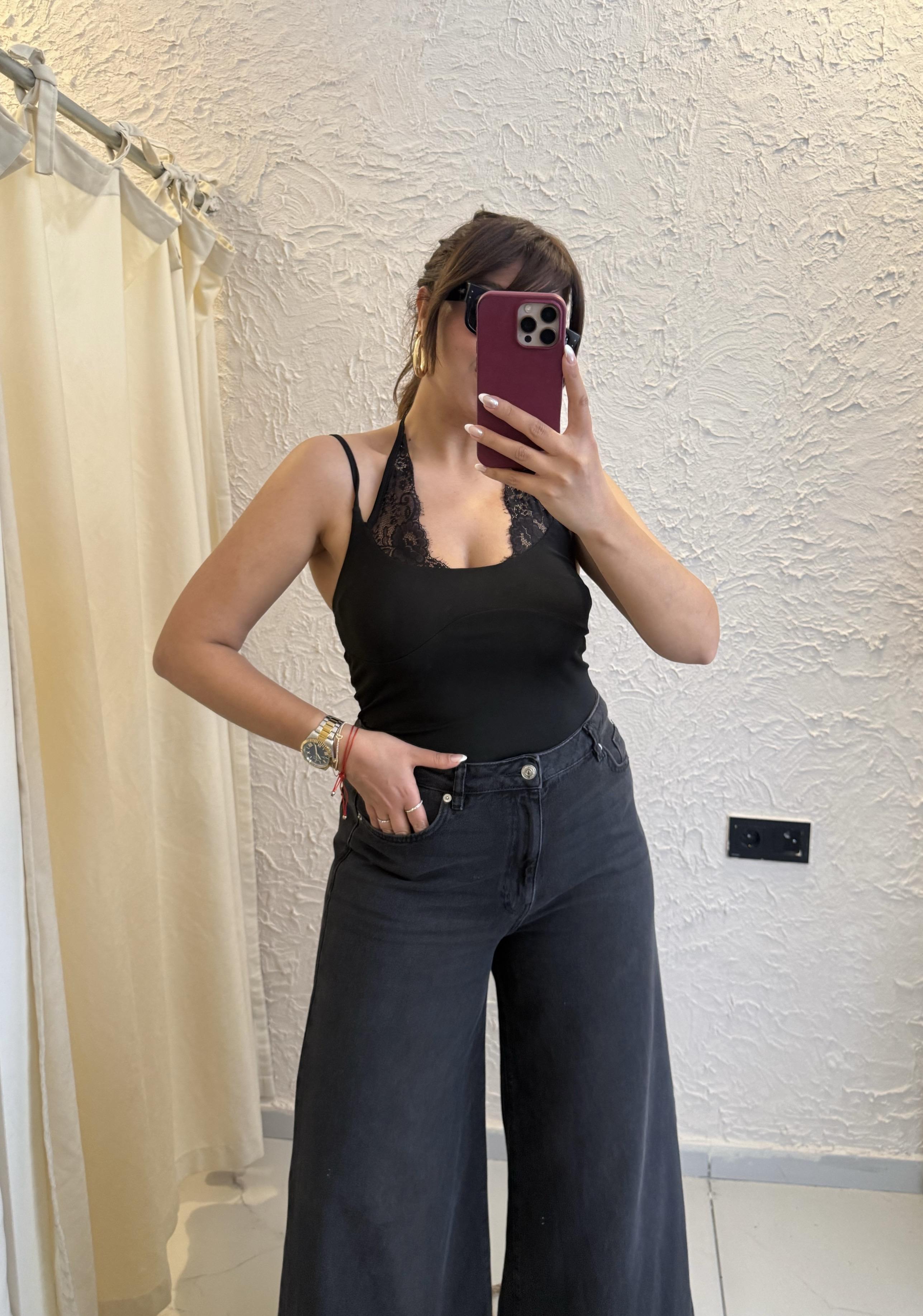 Dantelli Bodysuit Siyah