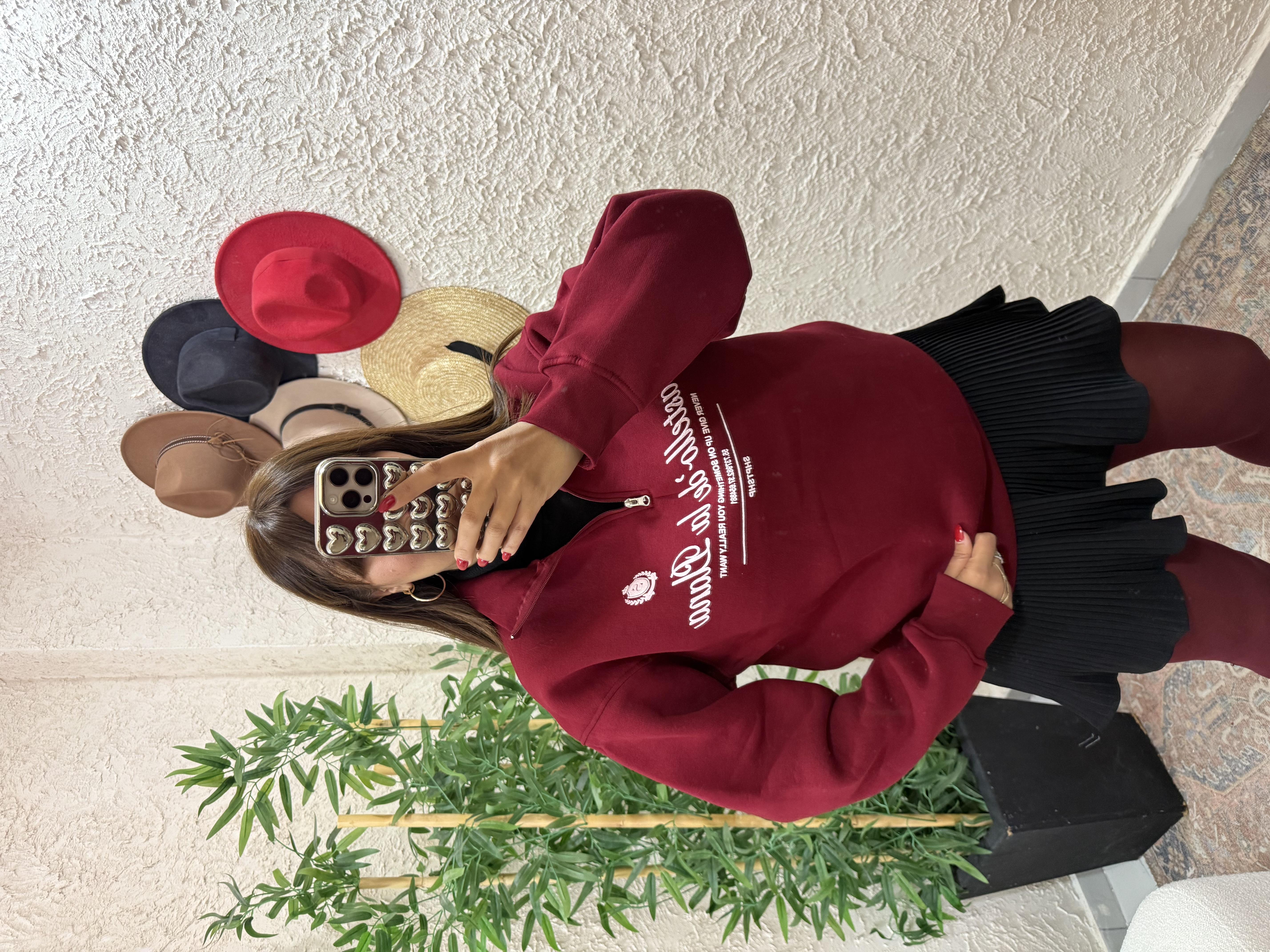 Fermuarlı Sweat Bordo
