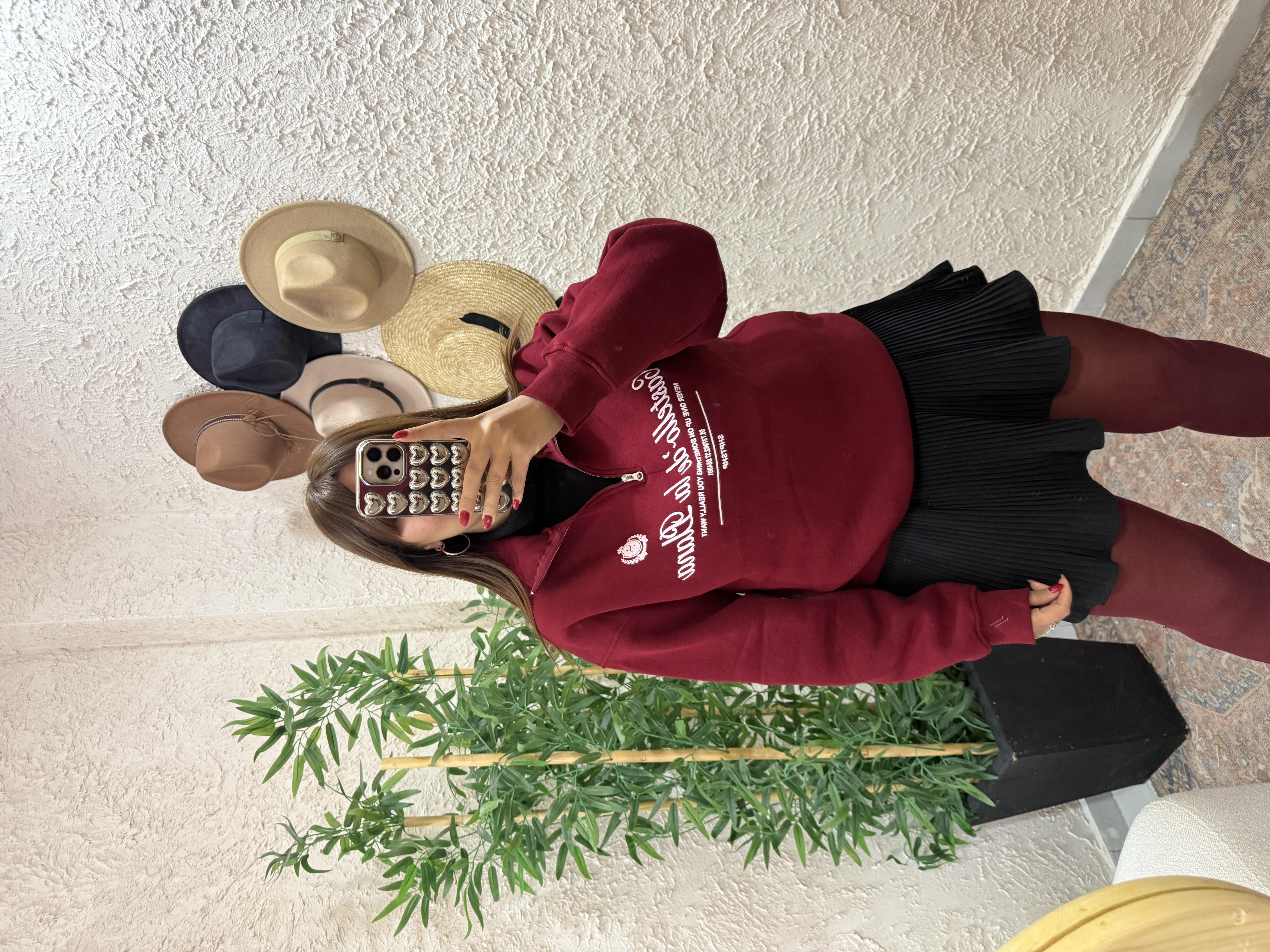 Fermuarlı Sweat Bordo