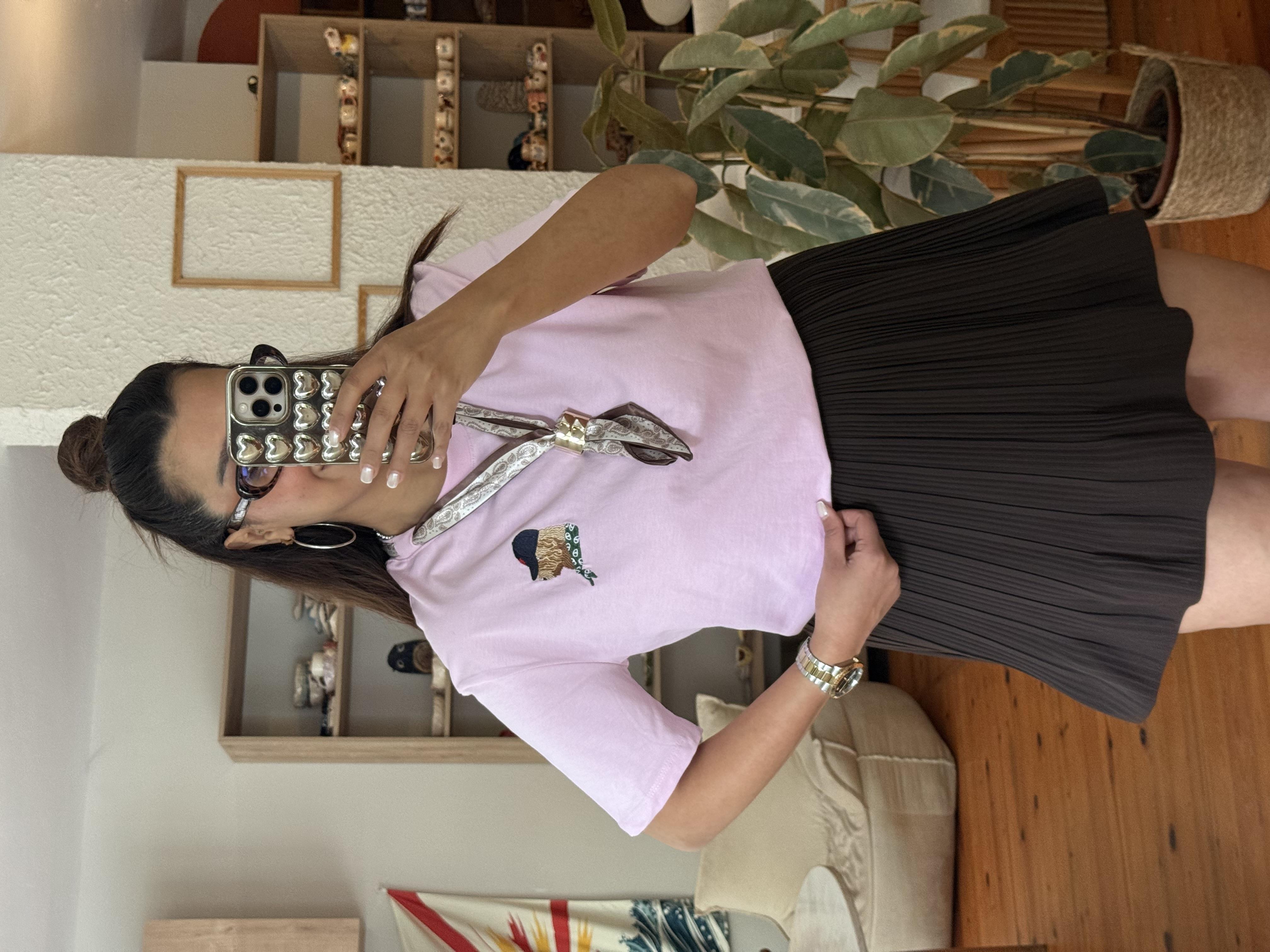 Fular Detaylı T-shirt Pembe 