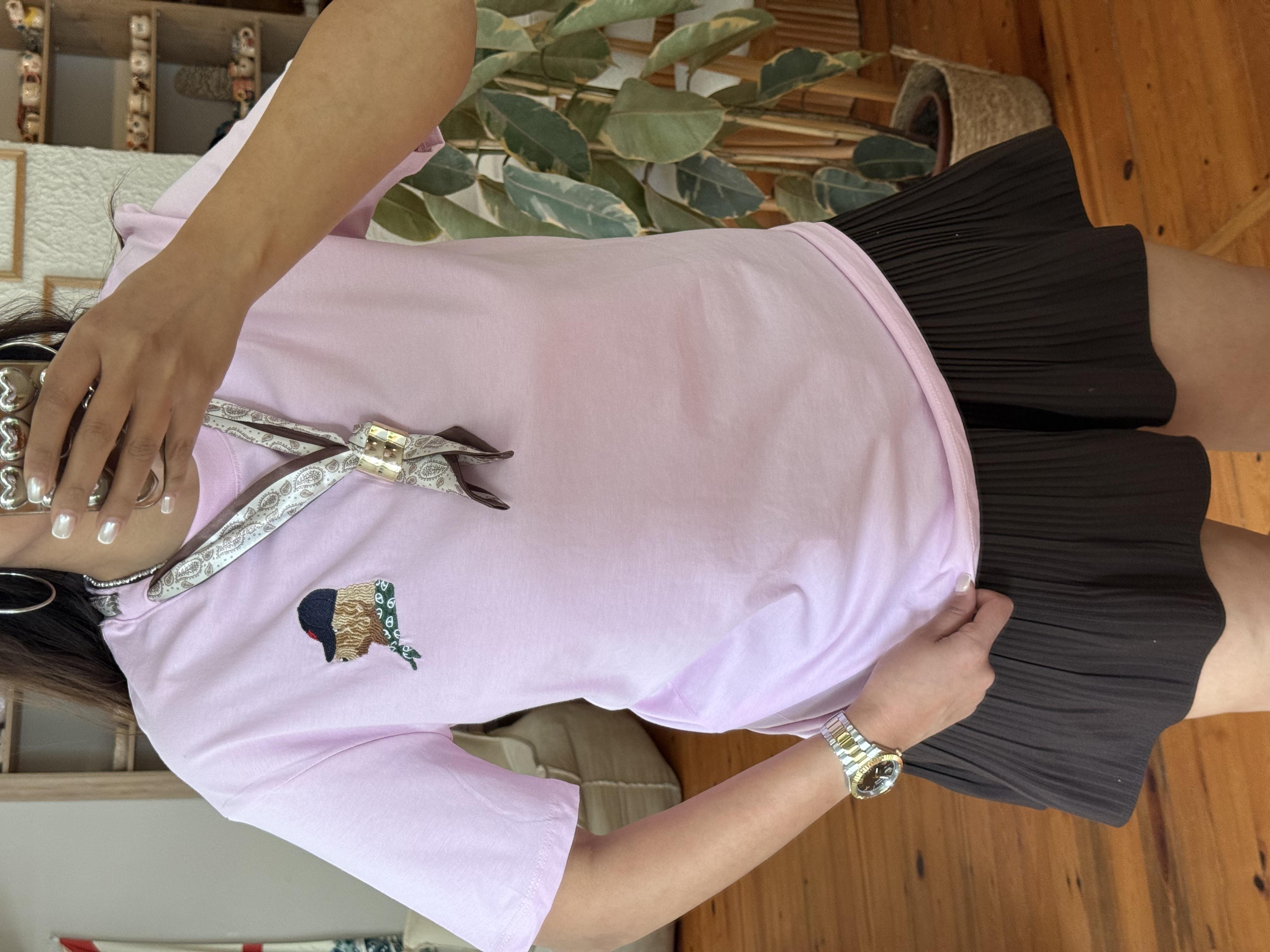 Fular Detaylı T-shirt Pembe 