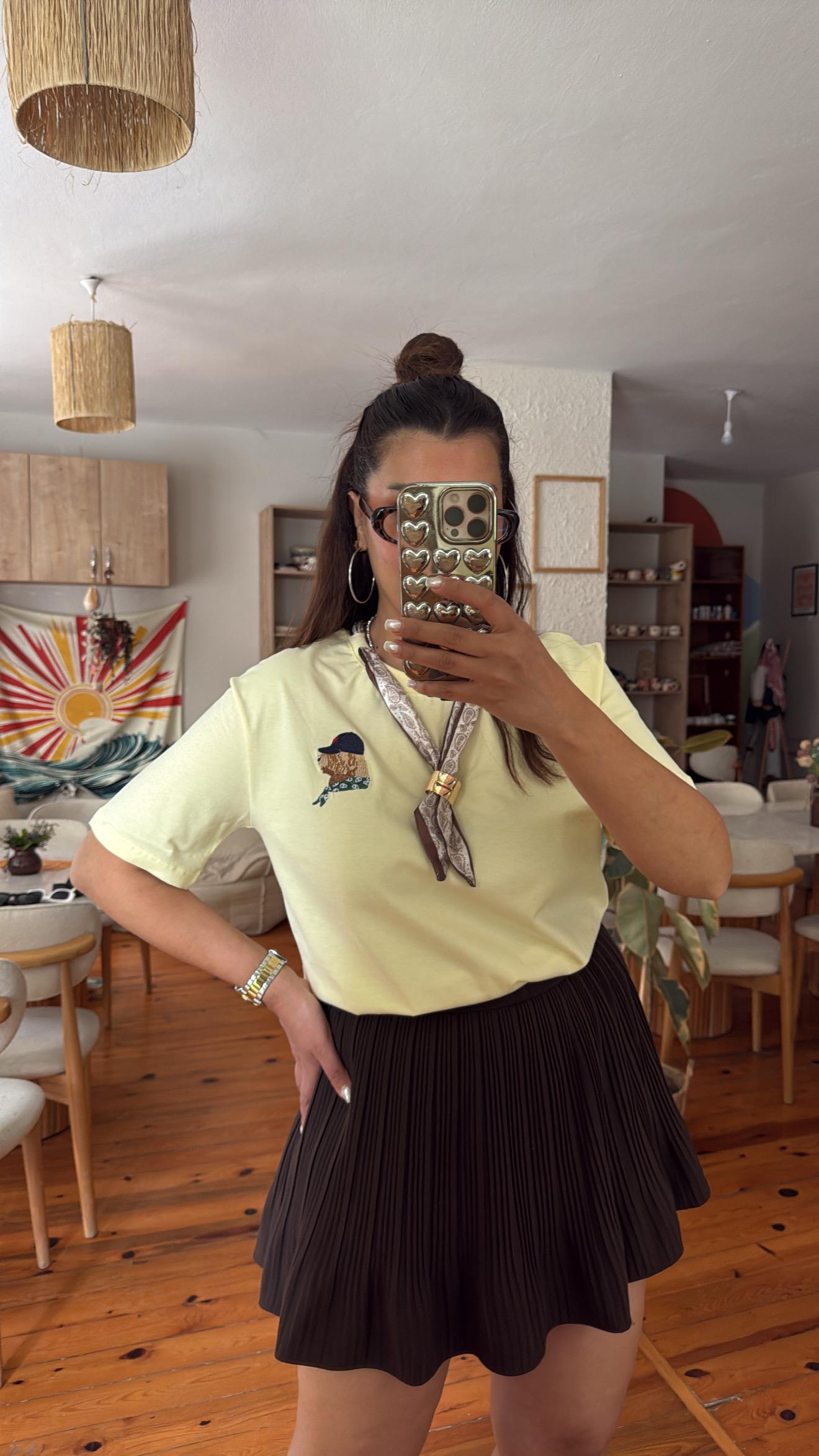 Fular Detaylı T-shirt Sarı