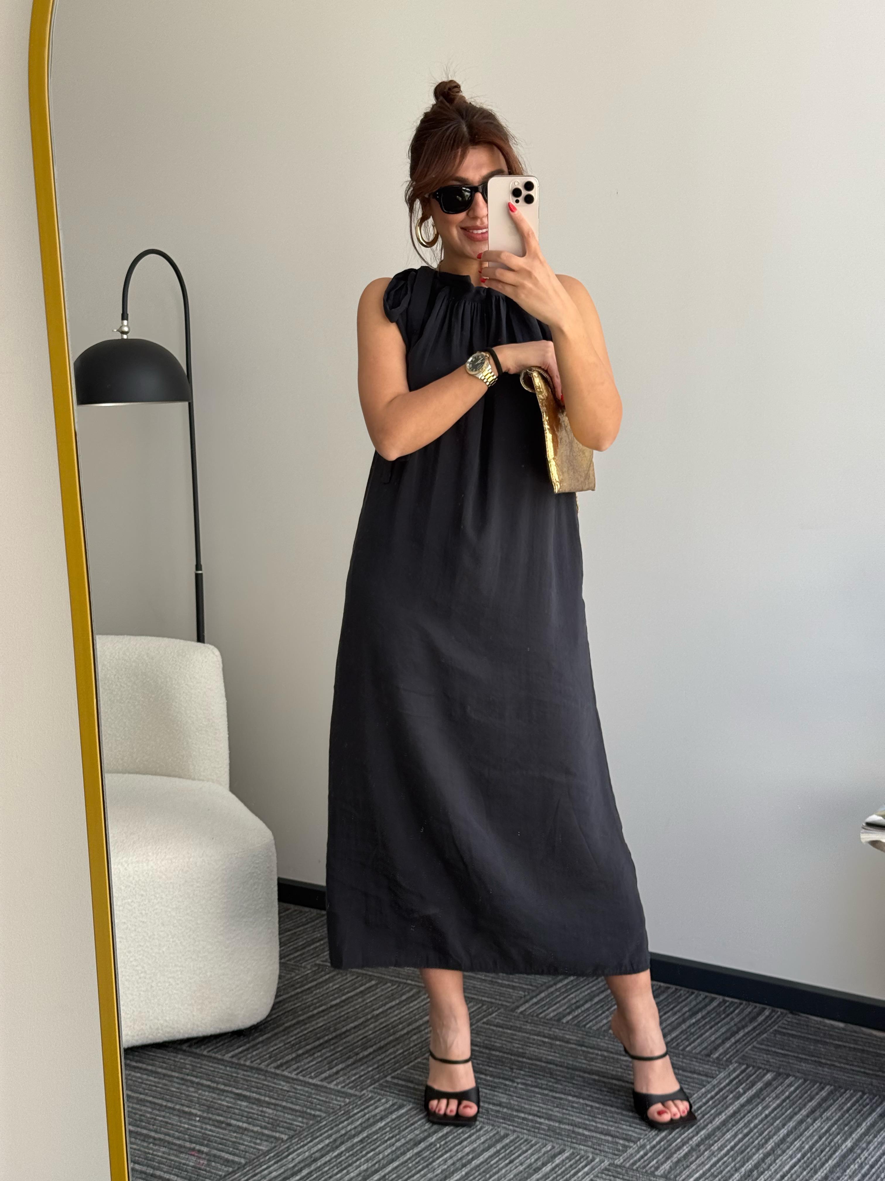 Halter Tensel Elbise Siyah