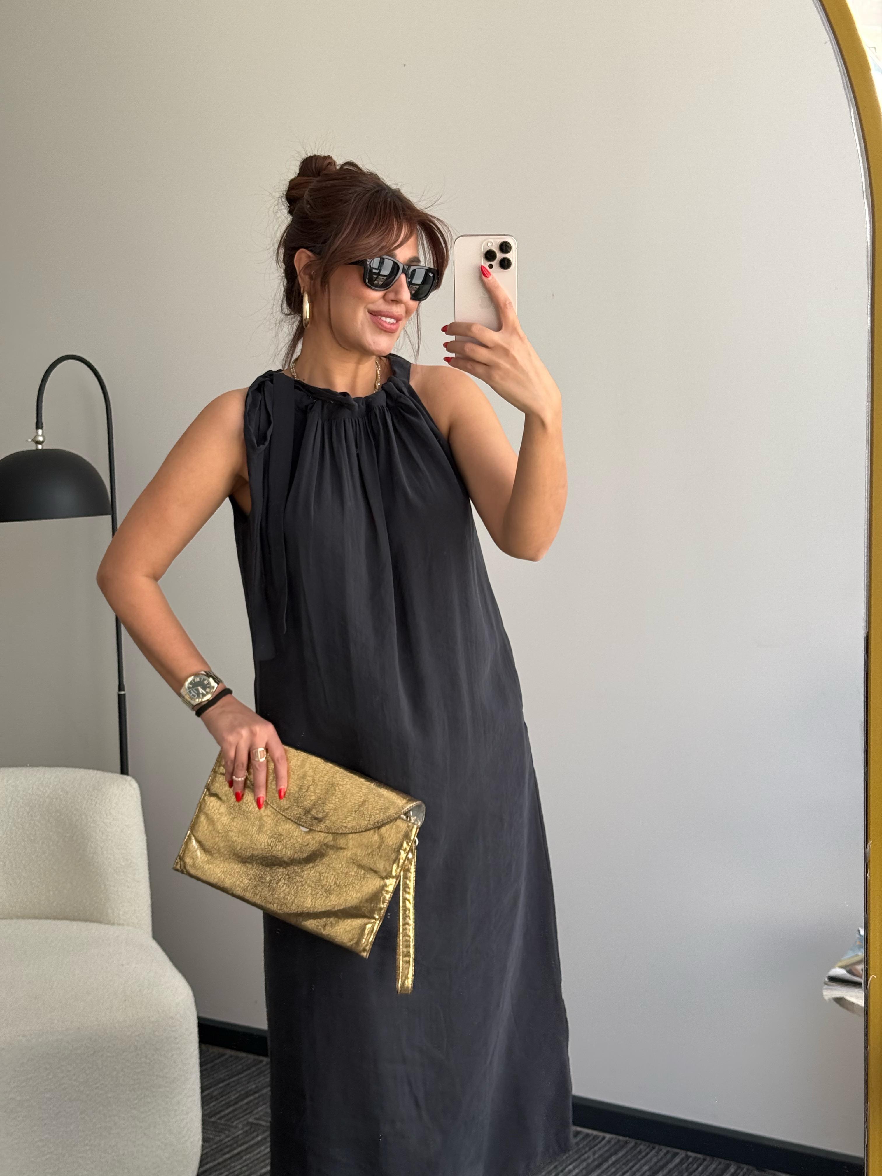 Halter Tensel Elbise Siyah