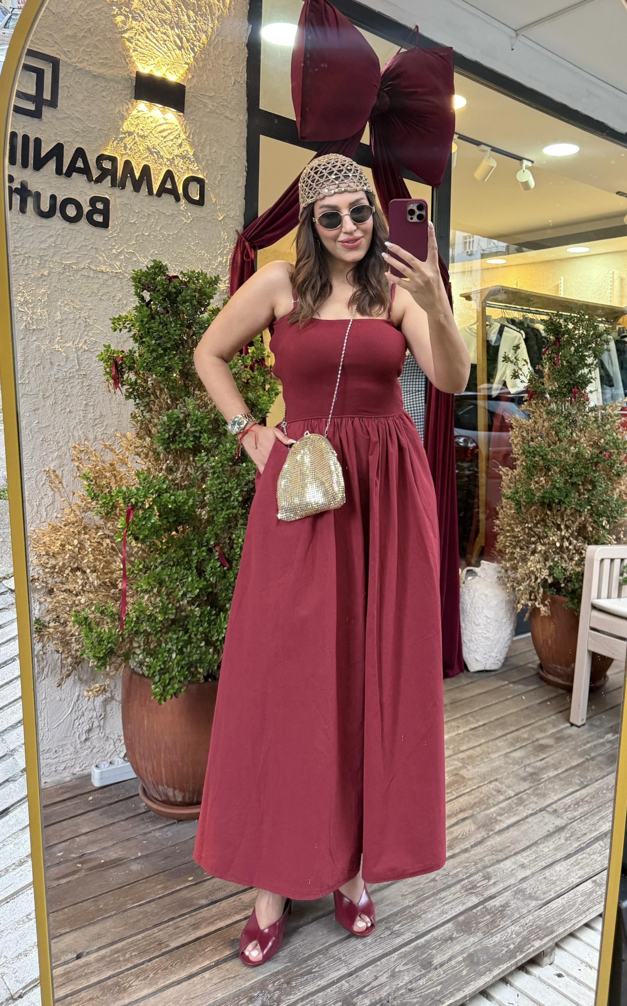 İp Askılı Elbise Bordo