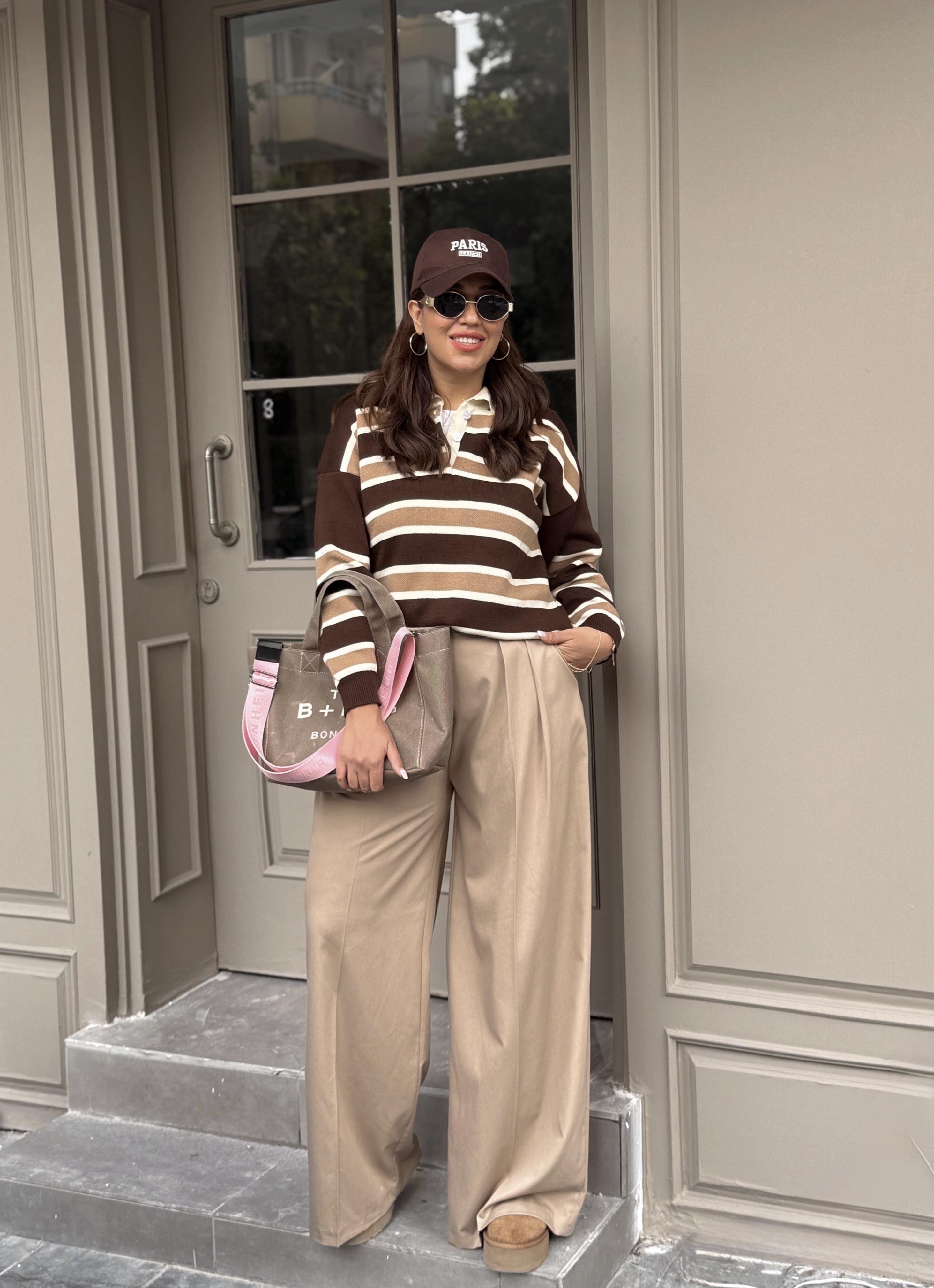 Kemerli Pileli Pantolon Camel