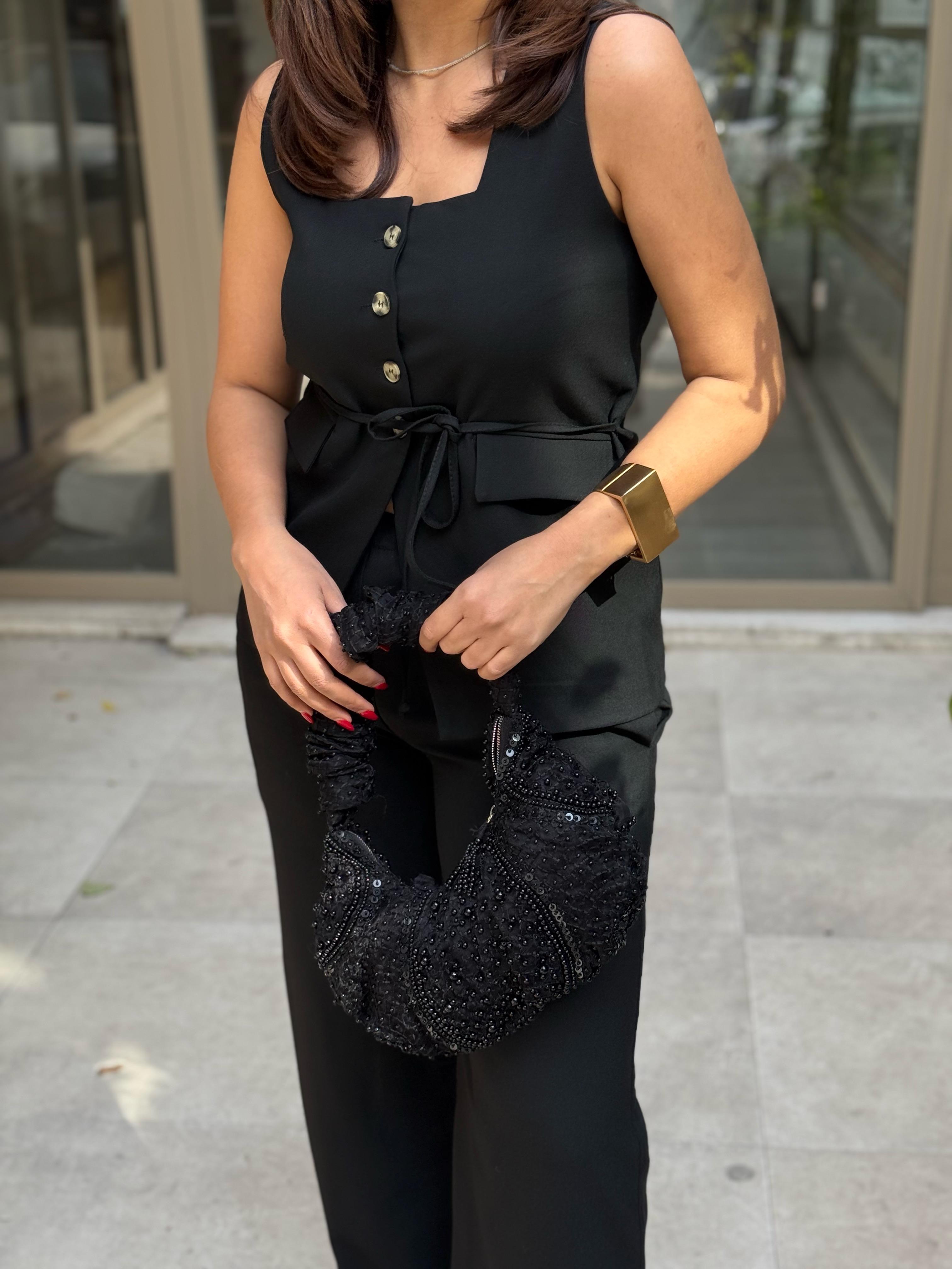 Keten Yelek Pantolon Takım Siyah