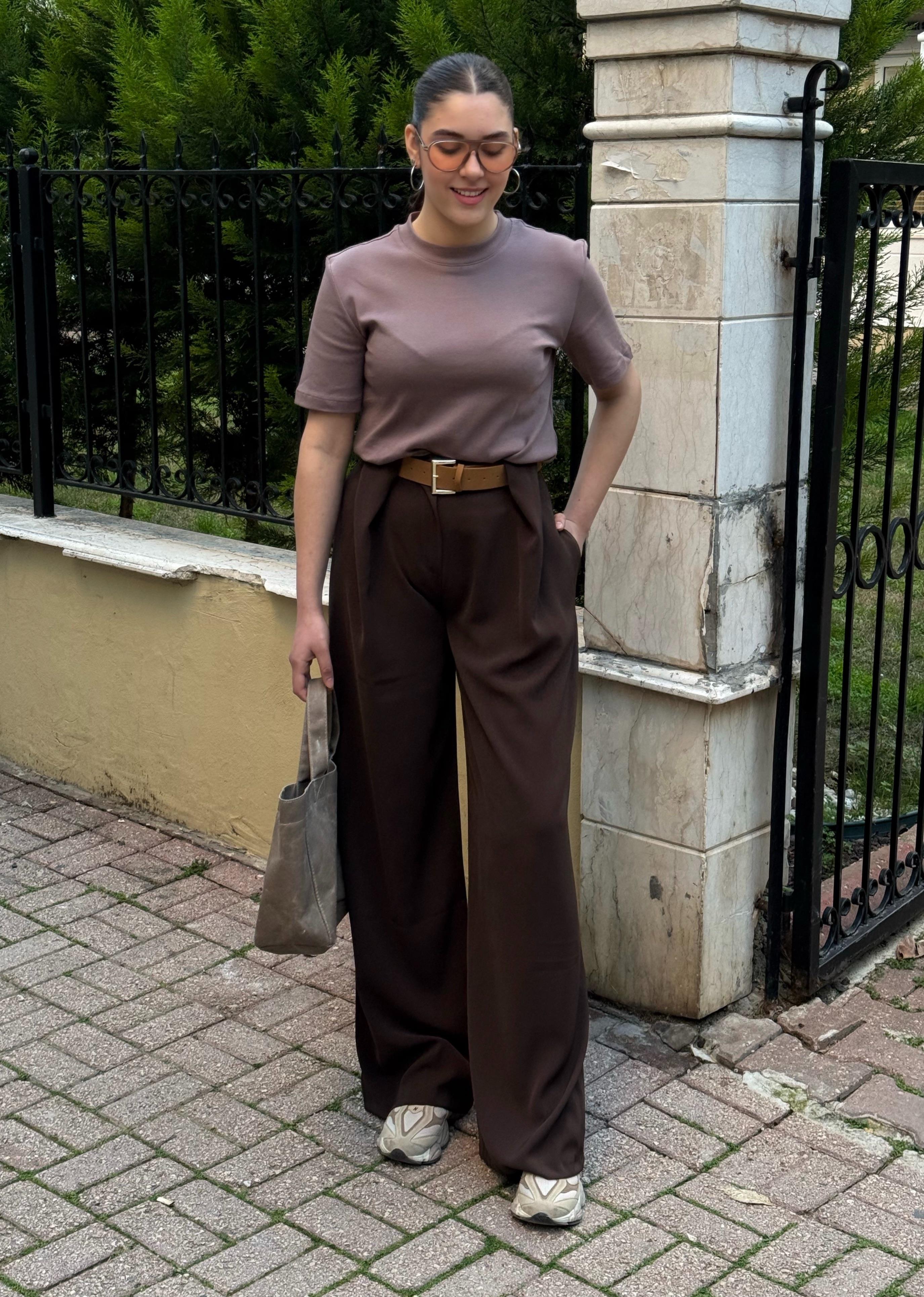 Köprü Detaylı Kemerli Palazzo Kahverengi