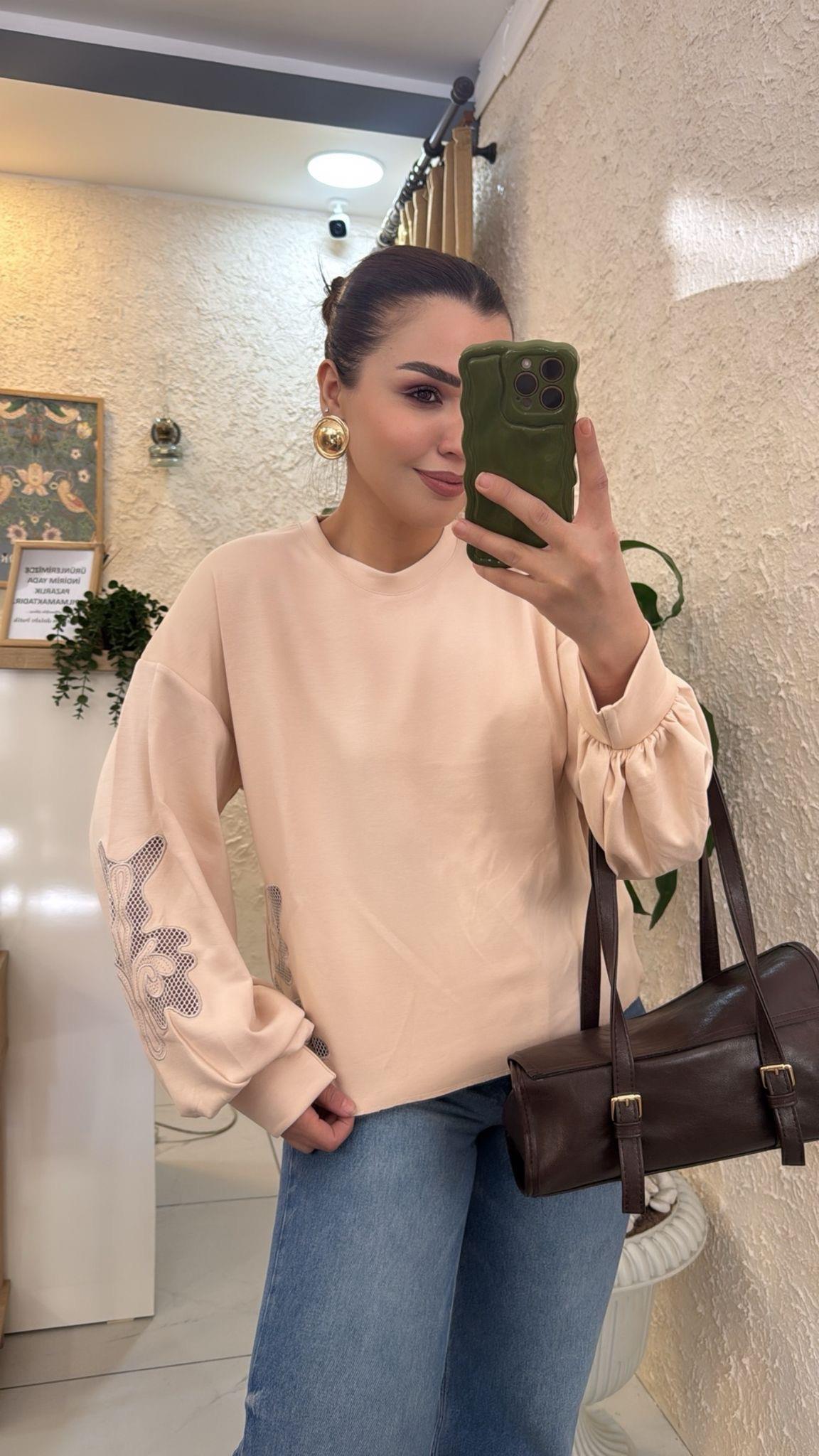 Orjinal Marka  Modal Kumaş Bluz Krem
