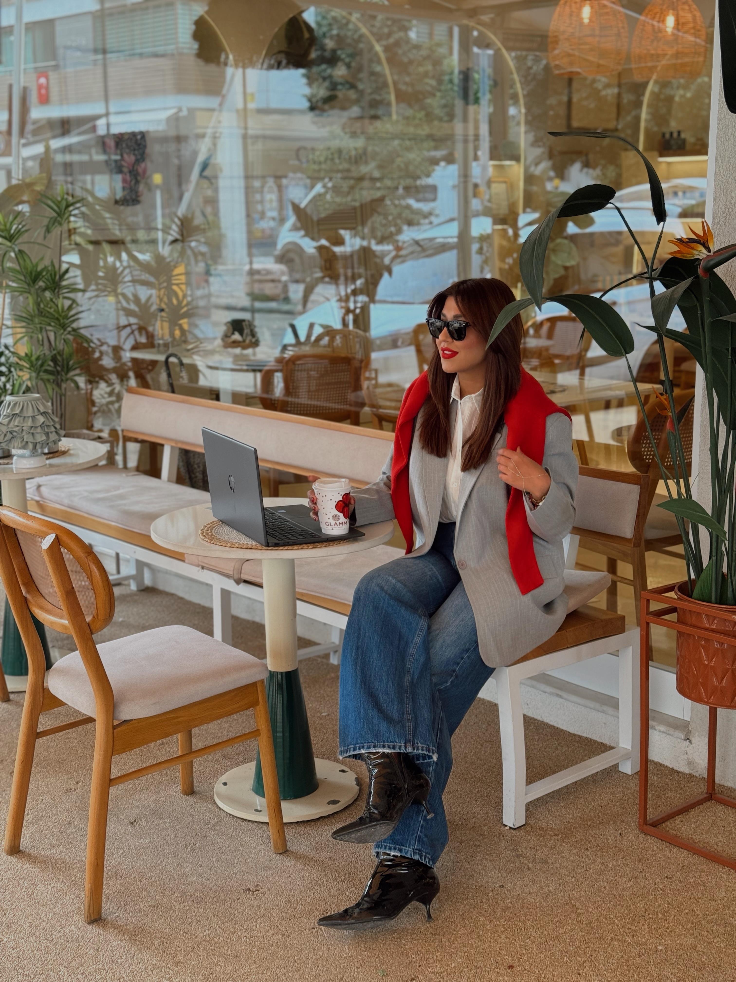 Oversize Çizgili Blazer Ceket Gri