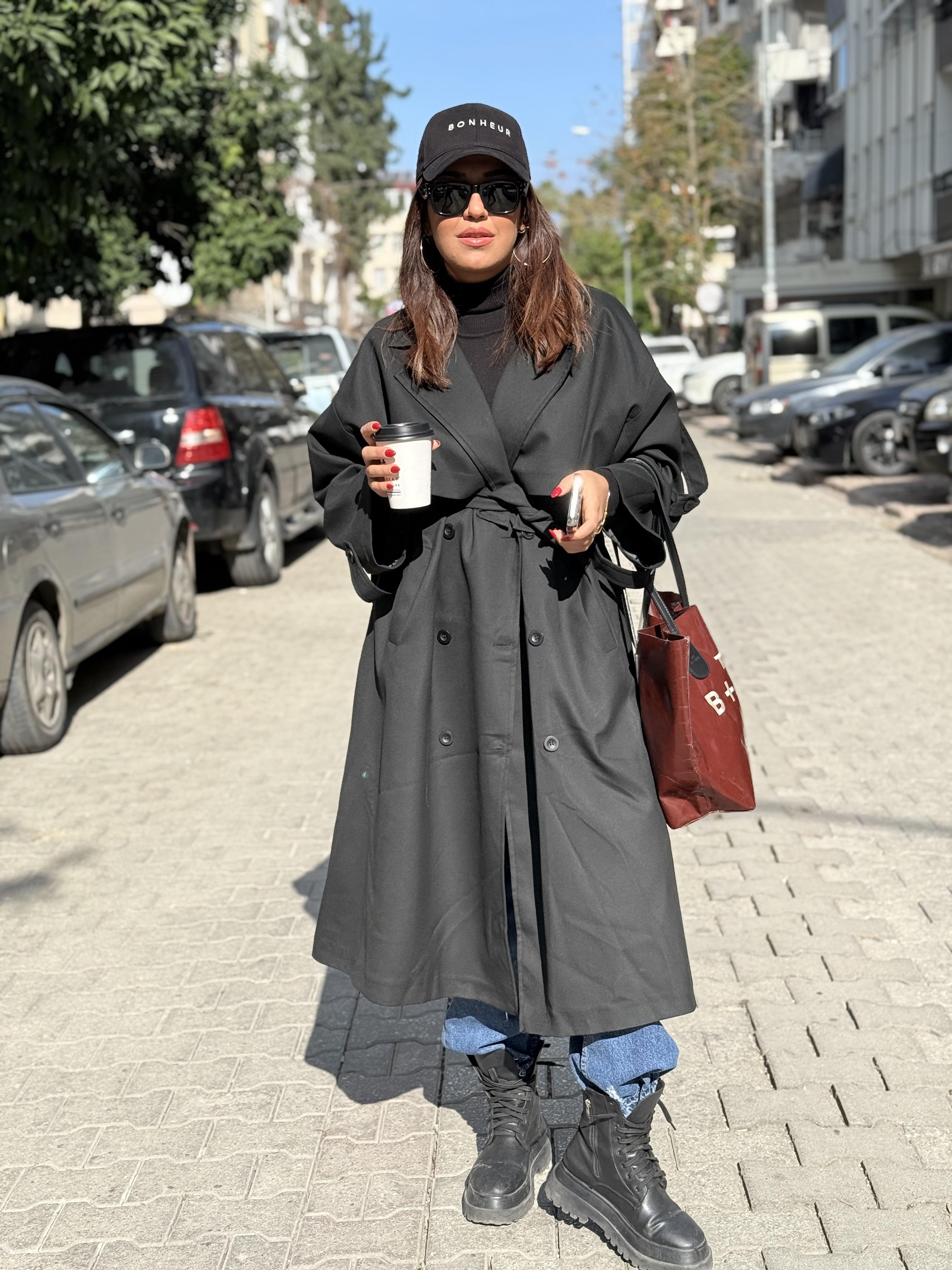 Oversize Trençkot Siyah