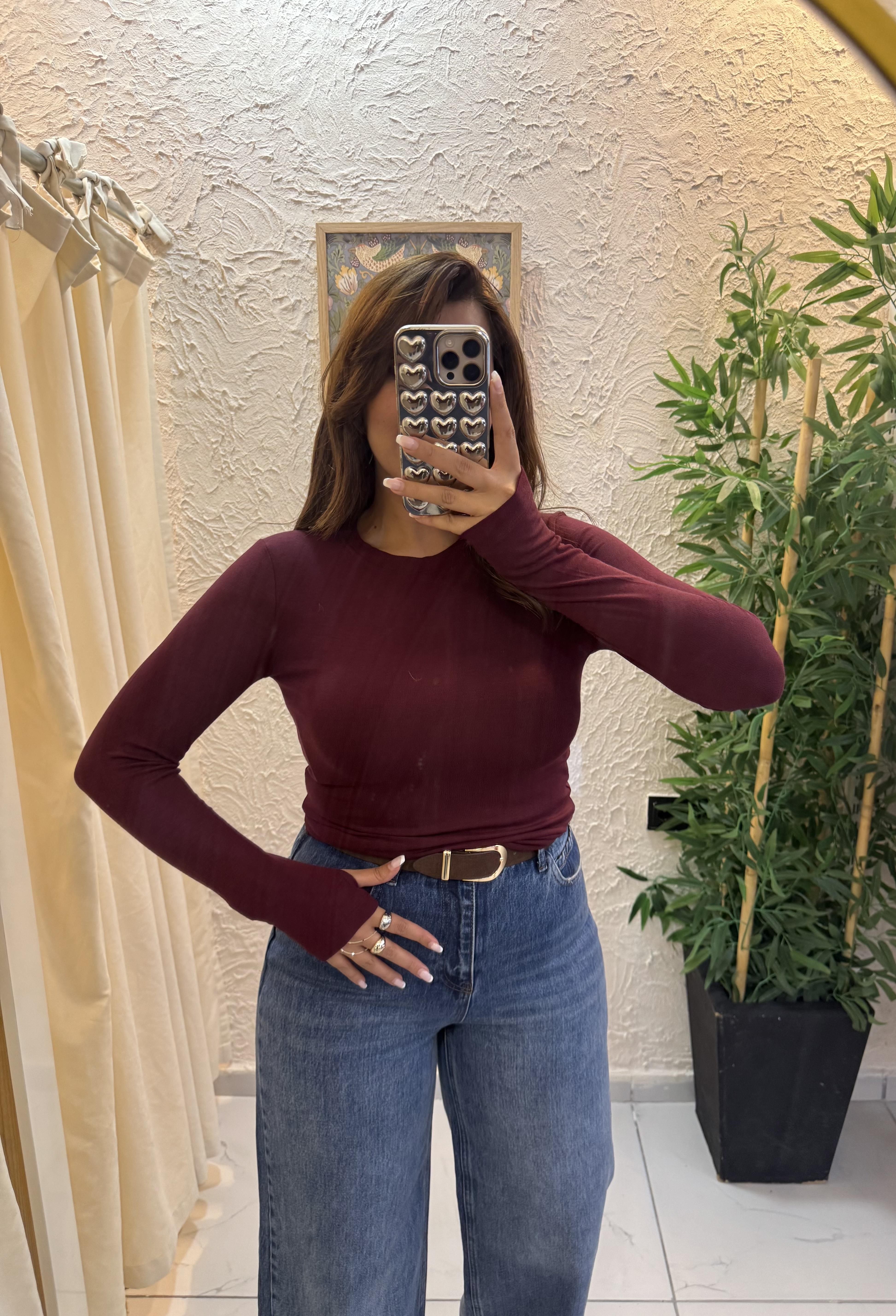 Oysho Parmak Geçirmeli Body Bordo