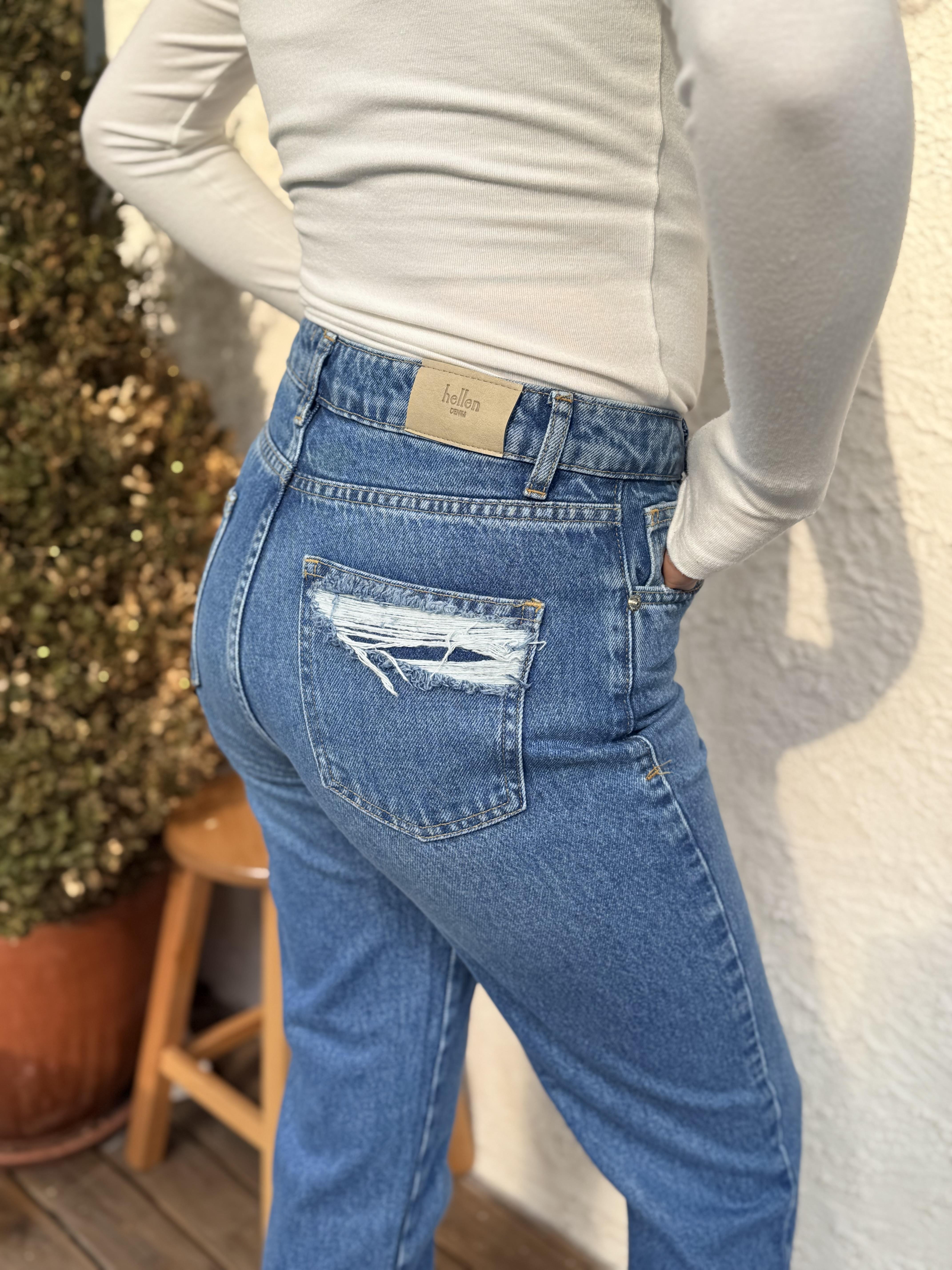 Paçası Yırtık Jean Mavi