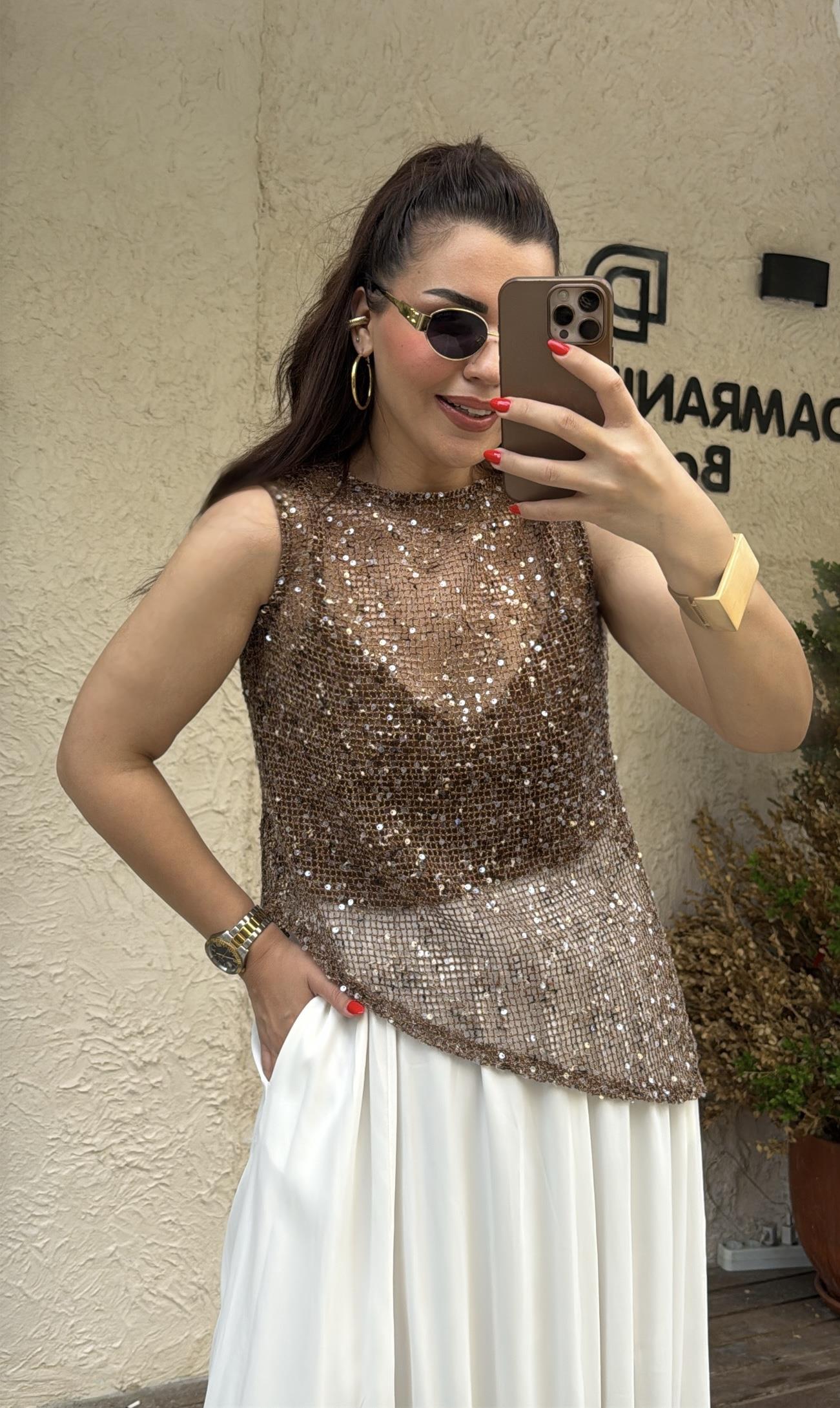 Pullu İşlemeli ZR bluz kahverengi