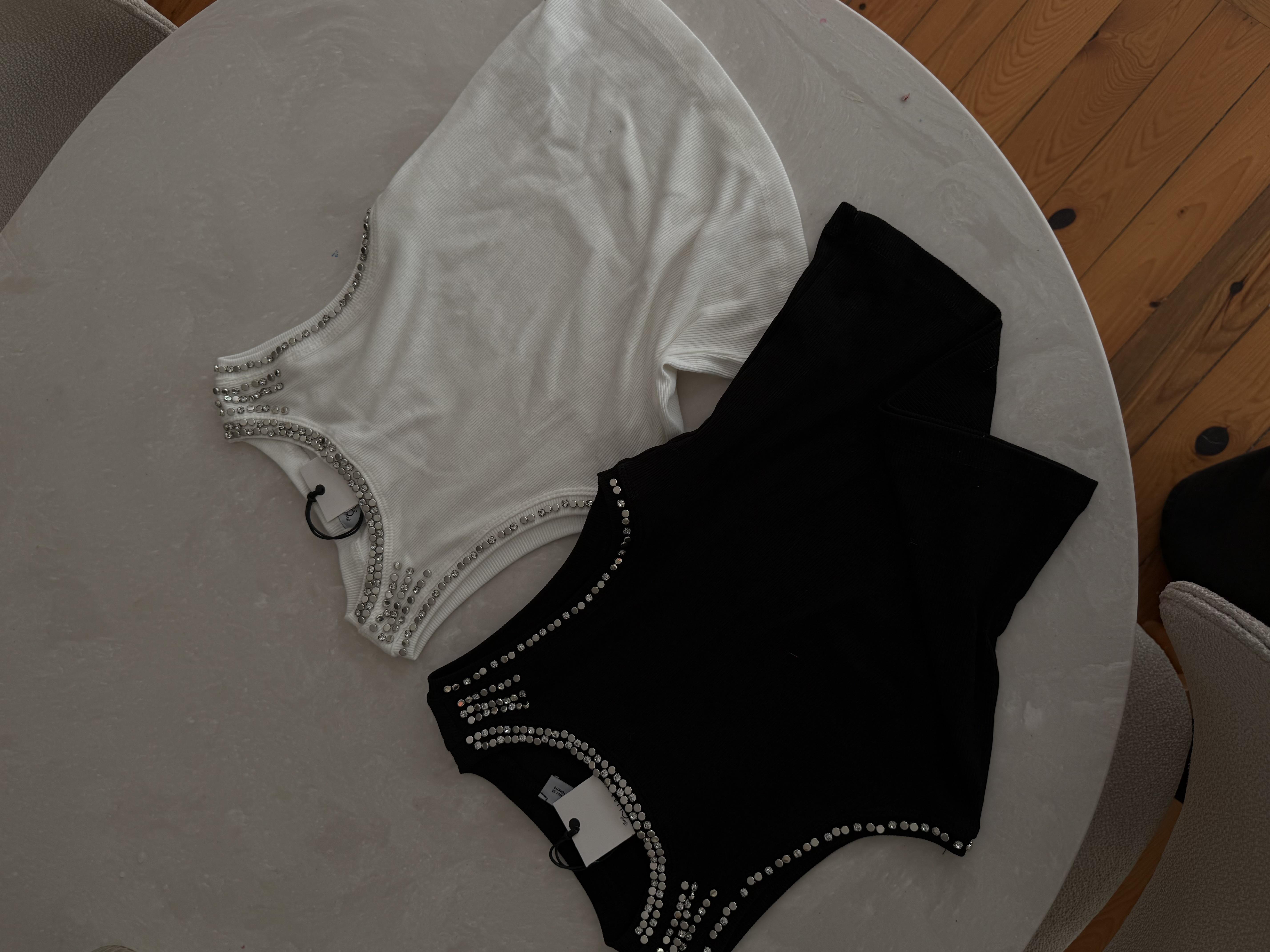 Taşlı Basic Atlet Beyaz