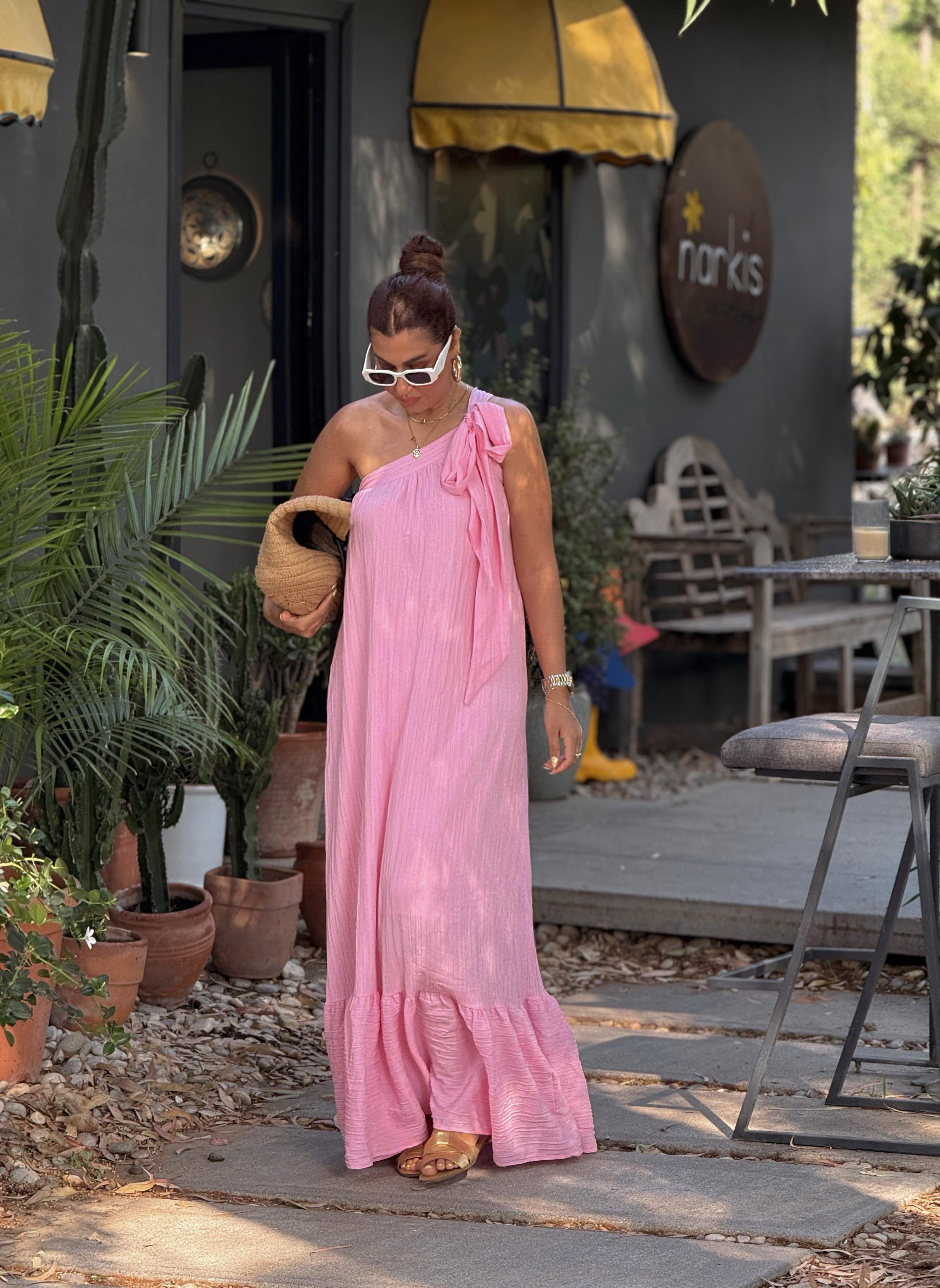 Tek Omuz Elbise Pembe