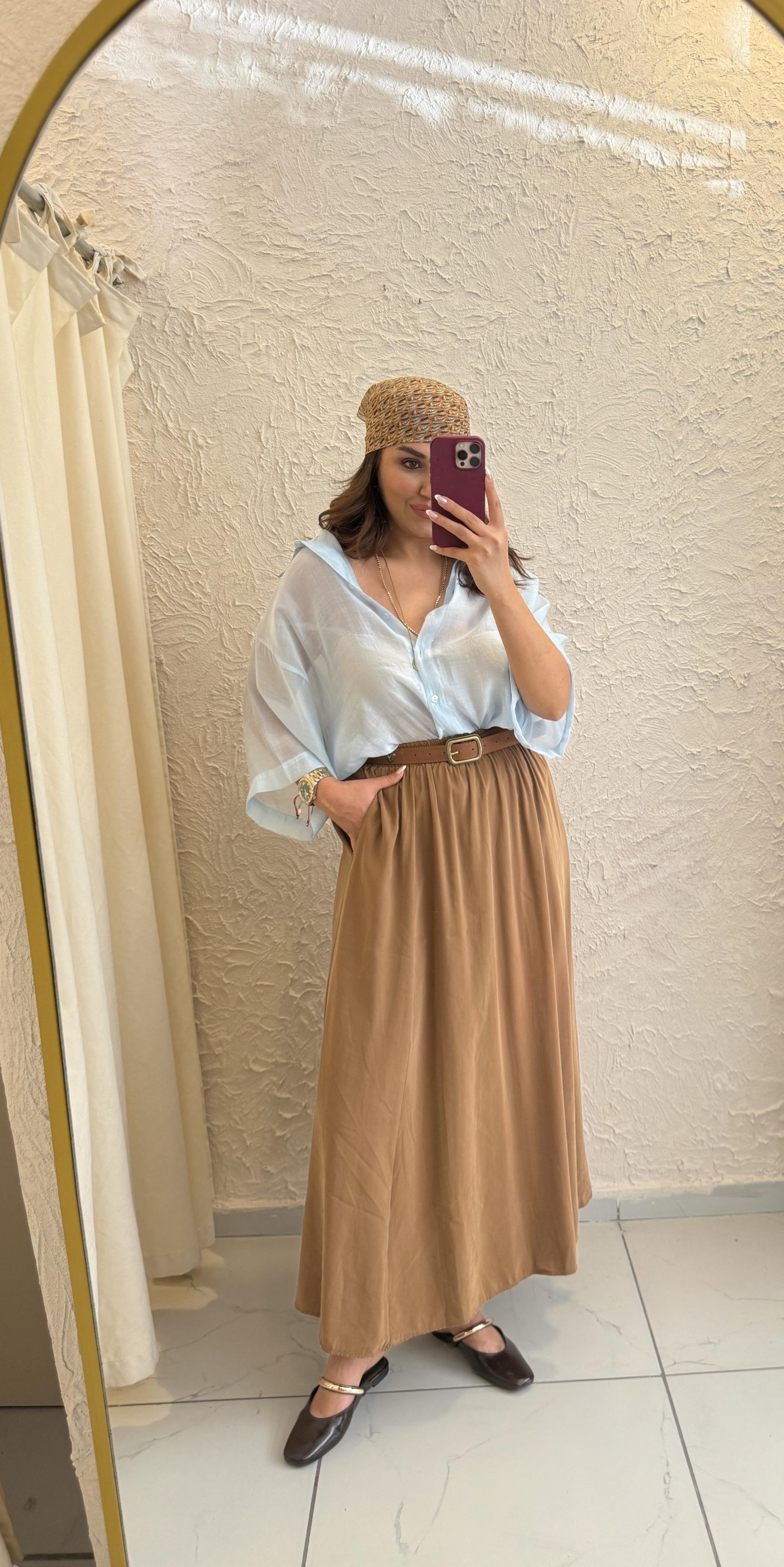 Tensel Kloş Etek Camel