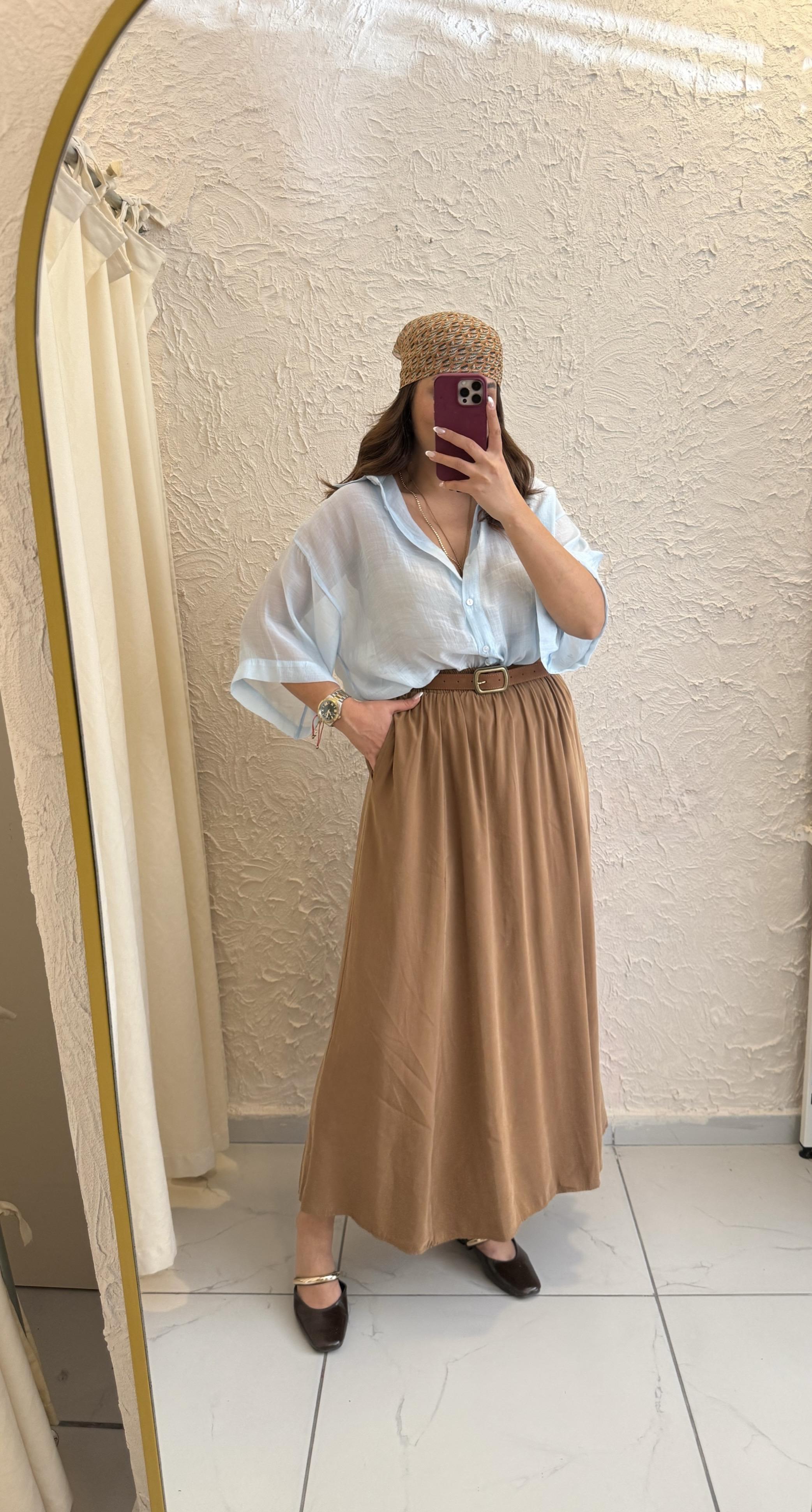 Tensel Kloş Etek Camel