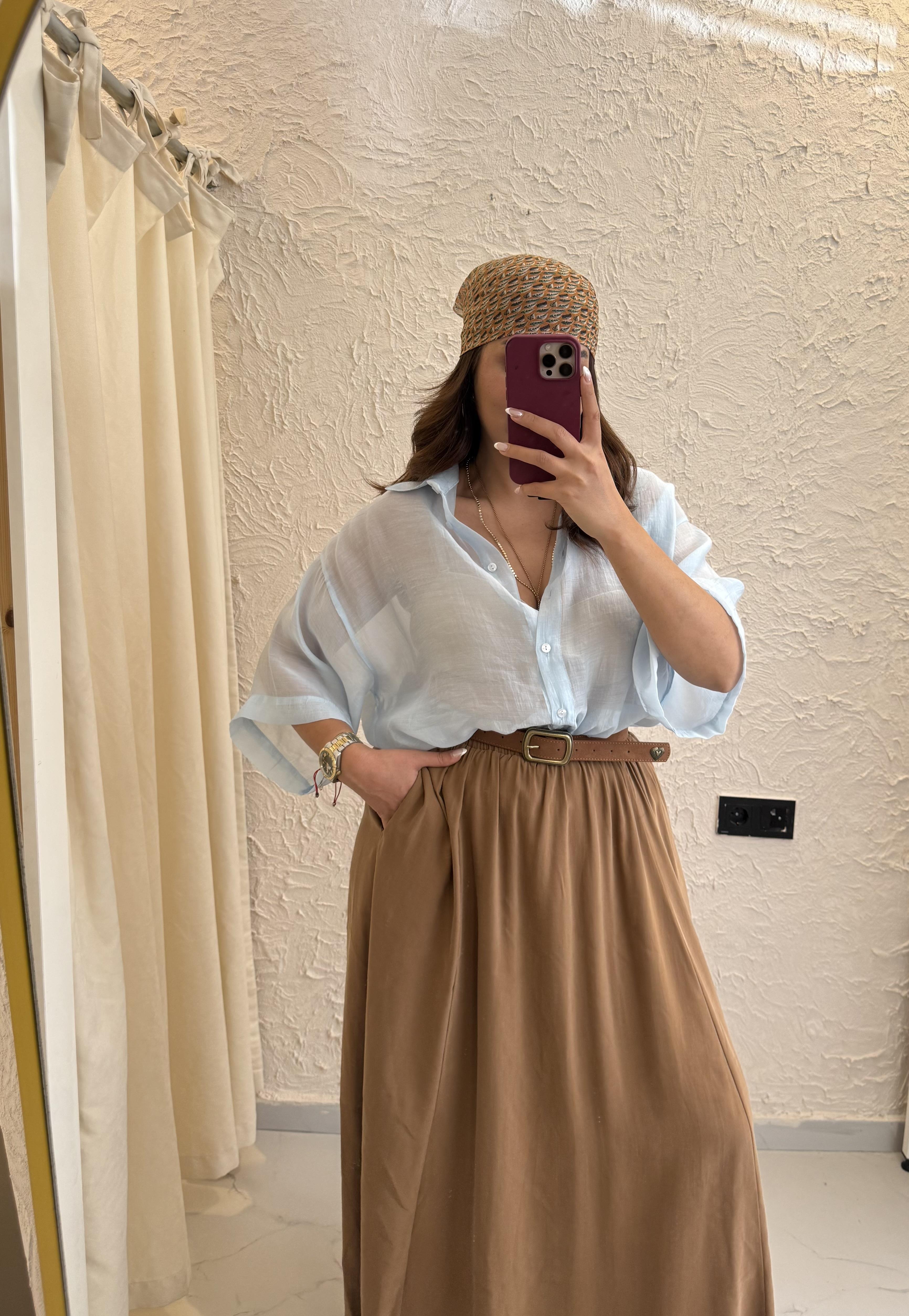 Tensel Oversıze Gömlek Mavi