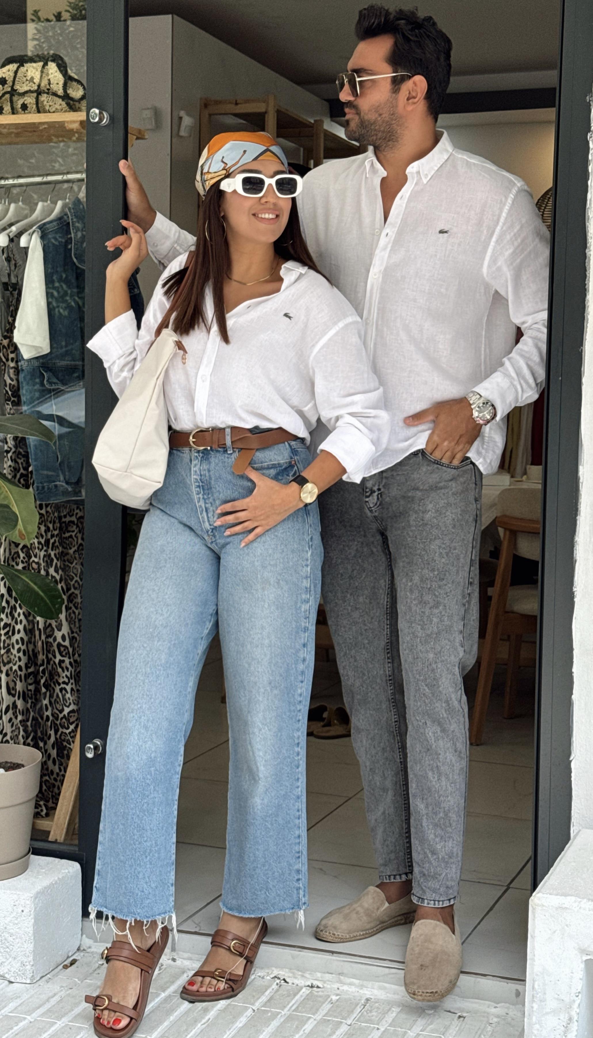 Unisex Keten Gömlek  Beyaz