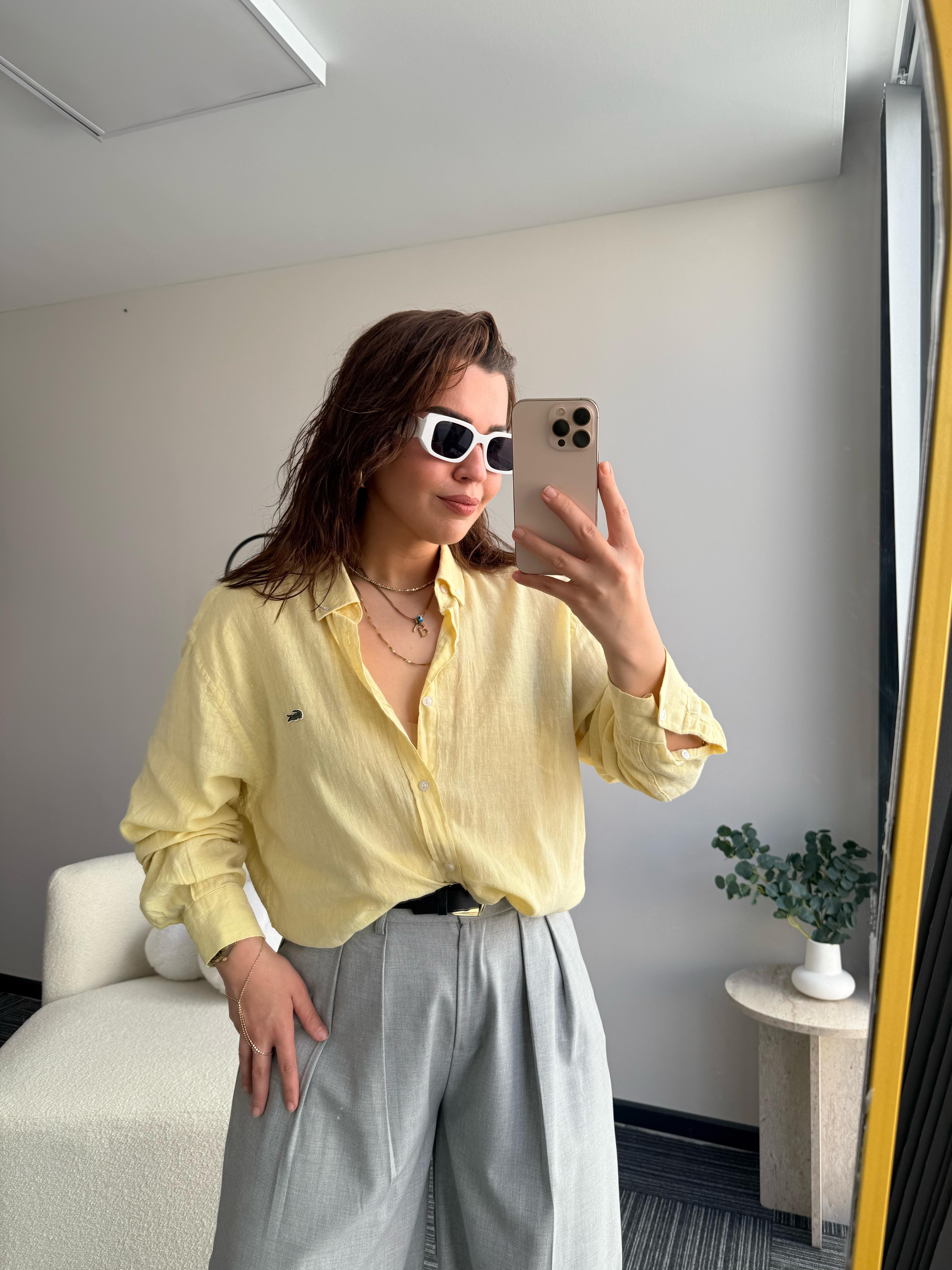 Unisex Keten Gömlek  Sarı