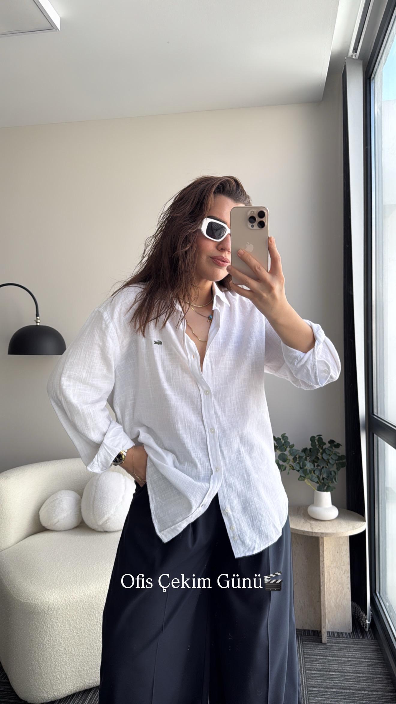 Unisex Keten Gömlek  Beyaz