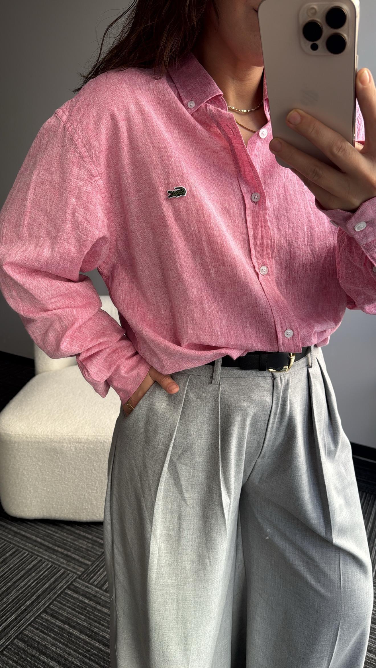 Unisex Keten Gömlek  Pembe