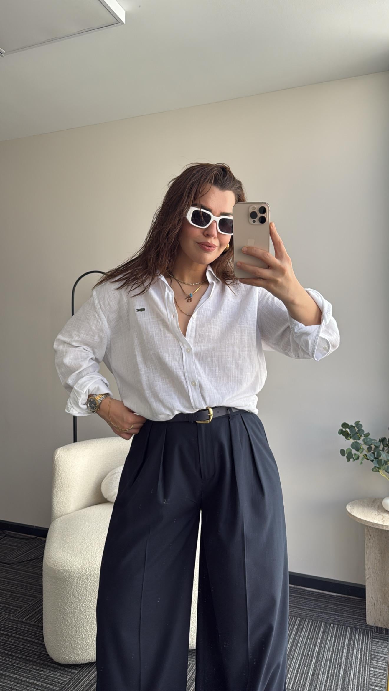Unisex Keten Gömlek  Beyaz