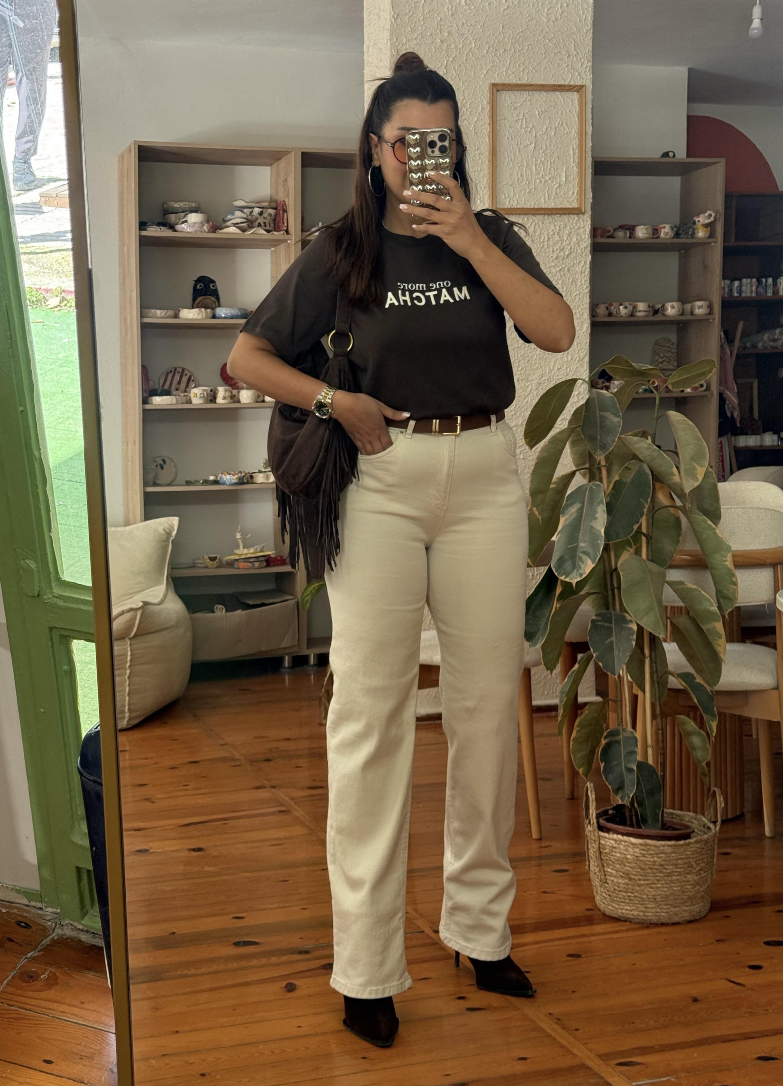 Wıde Leg Kemerli Jean Krem