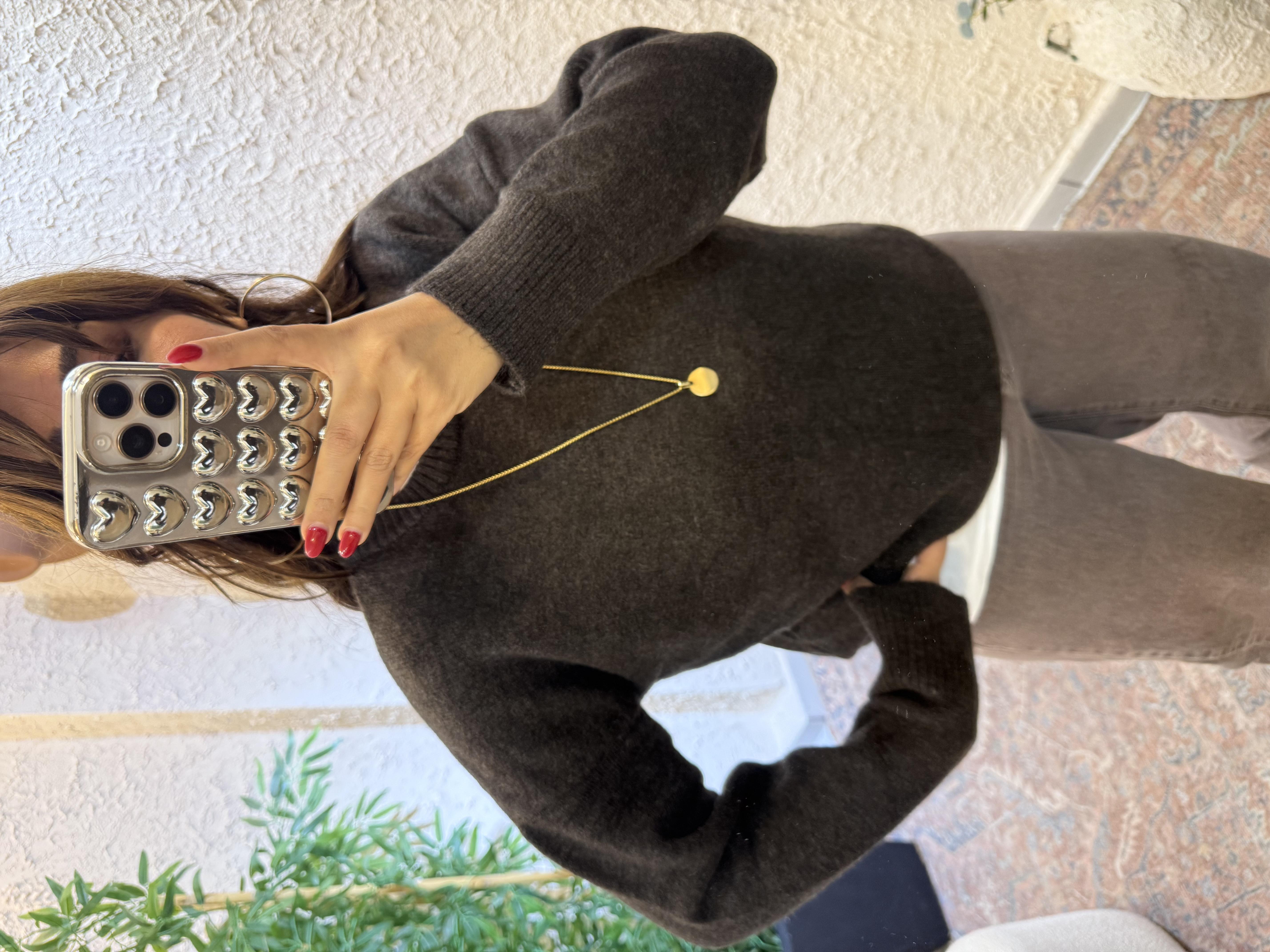 Yarım Balıkçı Oversize Kazak Kahverengi