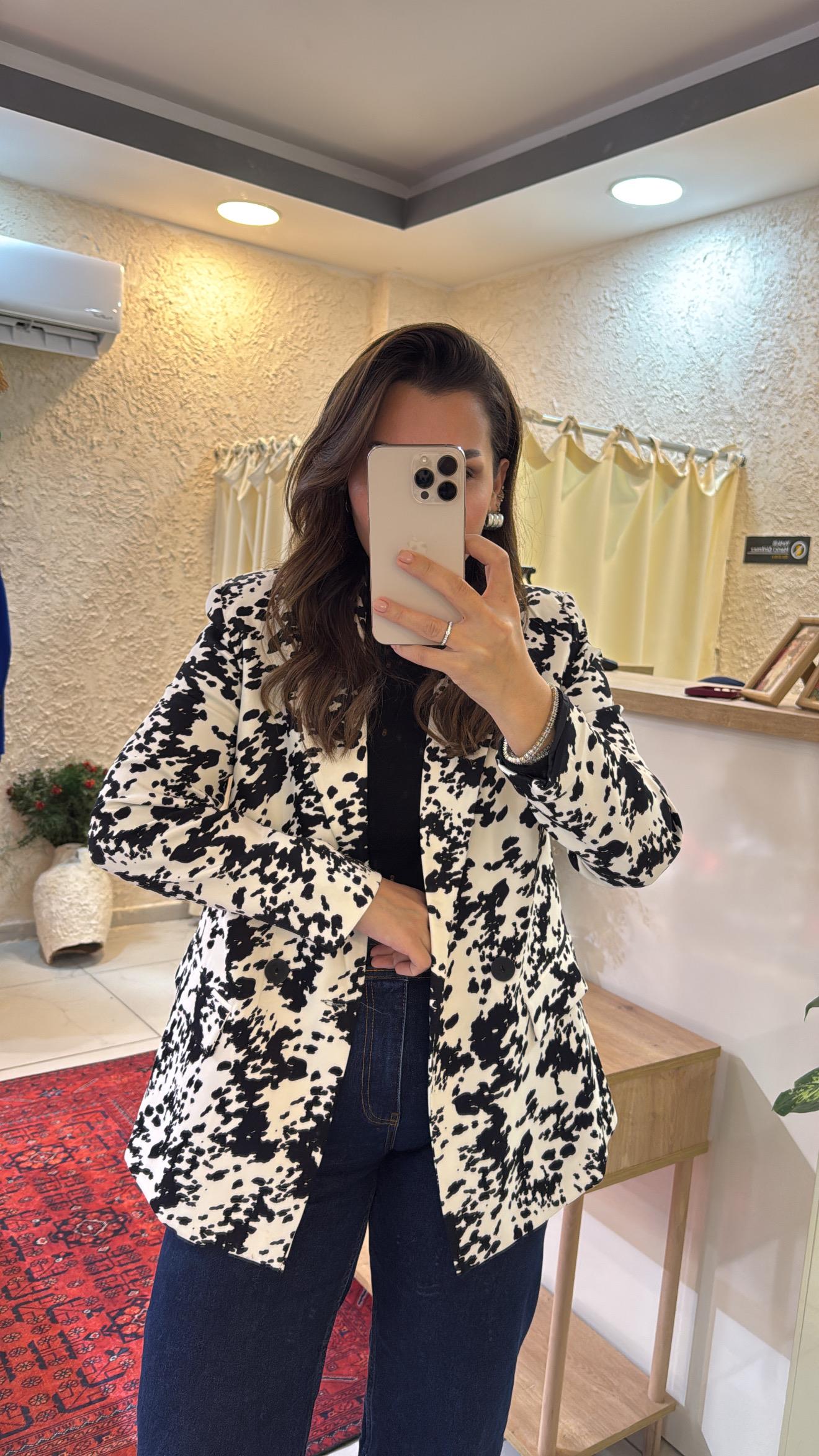 Zra Saten Dokulu Blazer Ceket Desenli