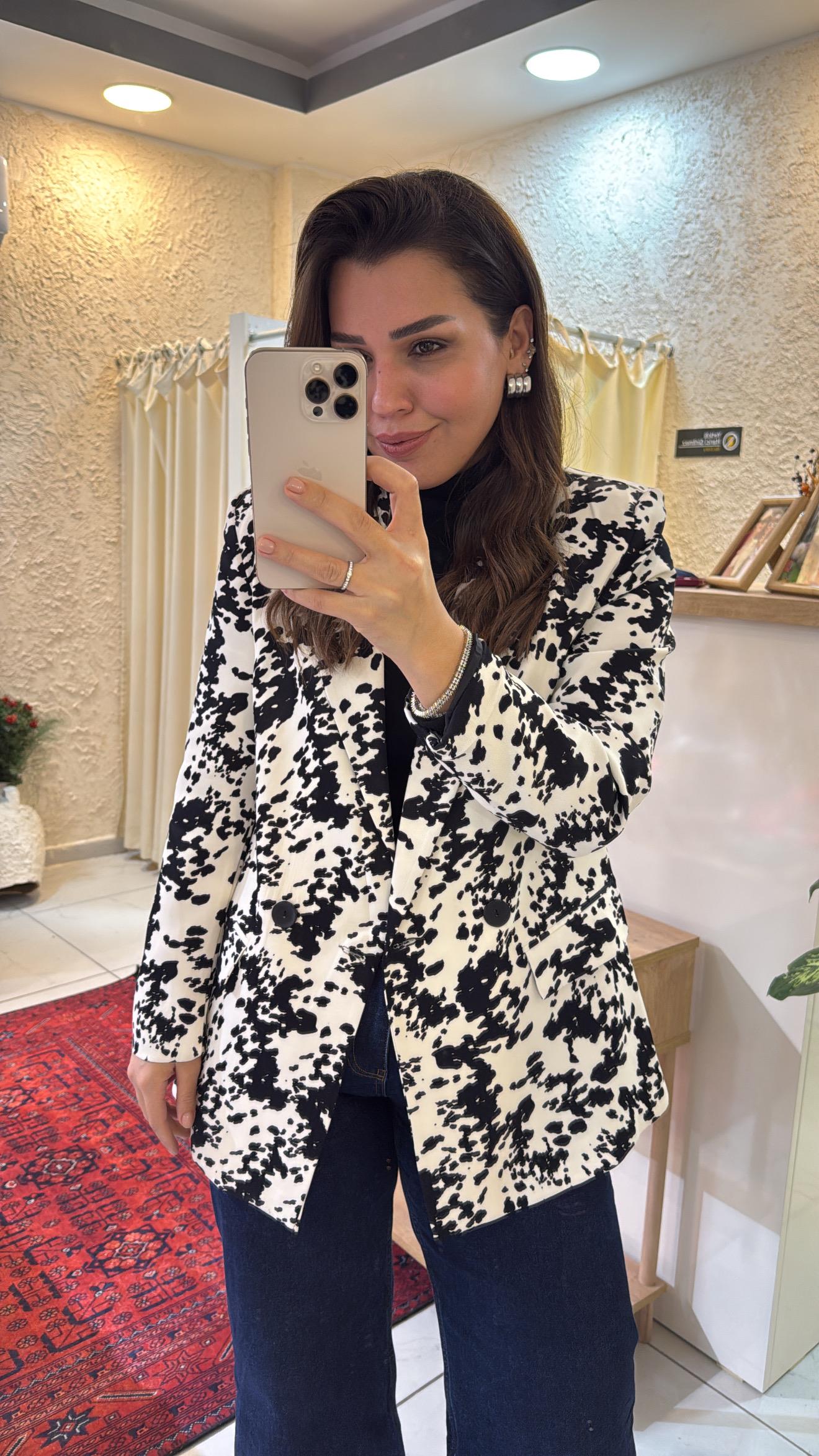 Zra Saten Dokulu Blazer Ceket Desenli