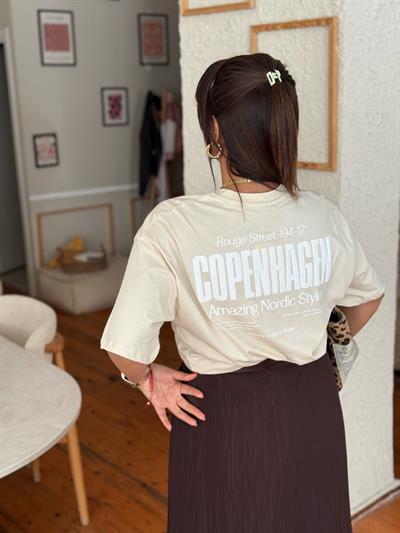 Arkası Baskılı T-shirt Krem
