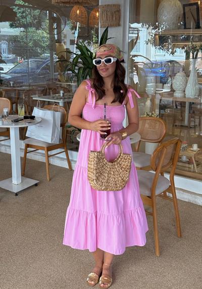 Askılı Gipeli Elbise Pembe