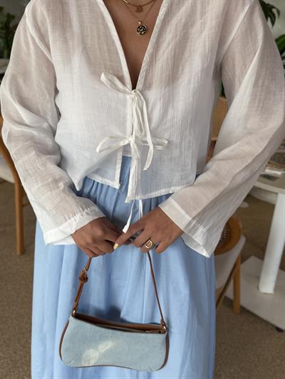 Bağlamalı Tensel Kimono Beyaz