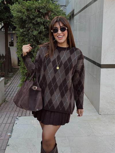 Baklava Desenli Triko Kazak